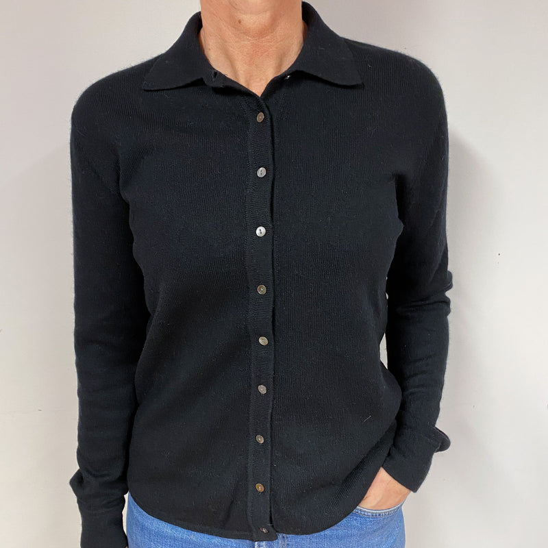 Black Cashmere Shirt Style Cardigan Medium