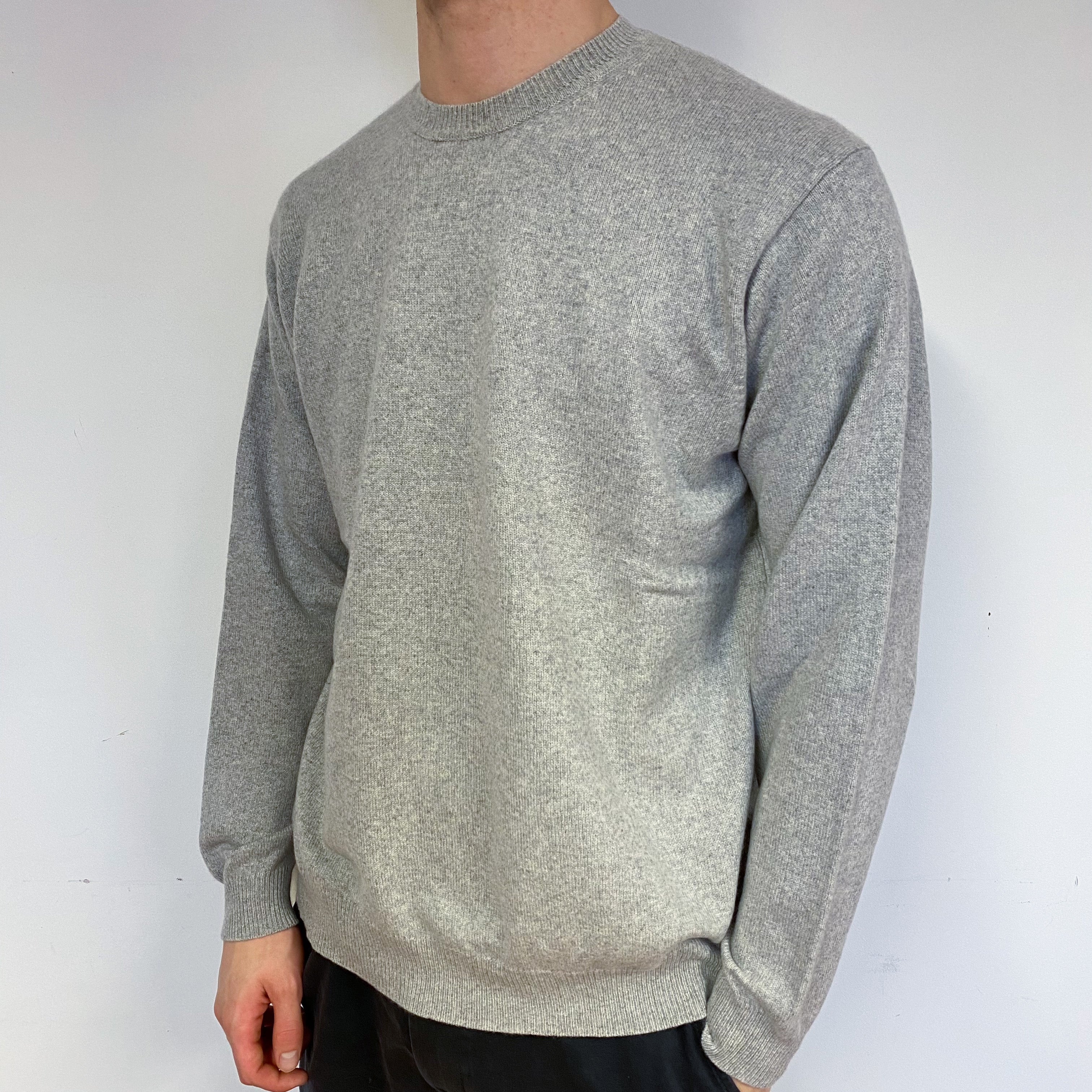 Men's Smoke Grey Cashmere Crew Neck Jumper Large