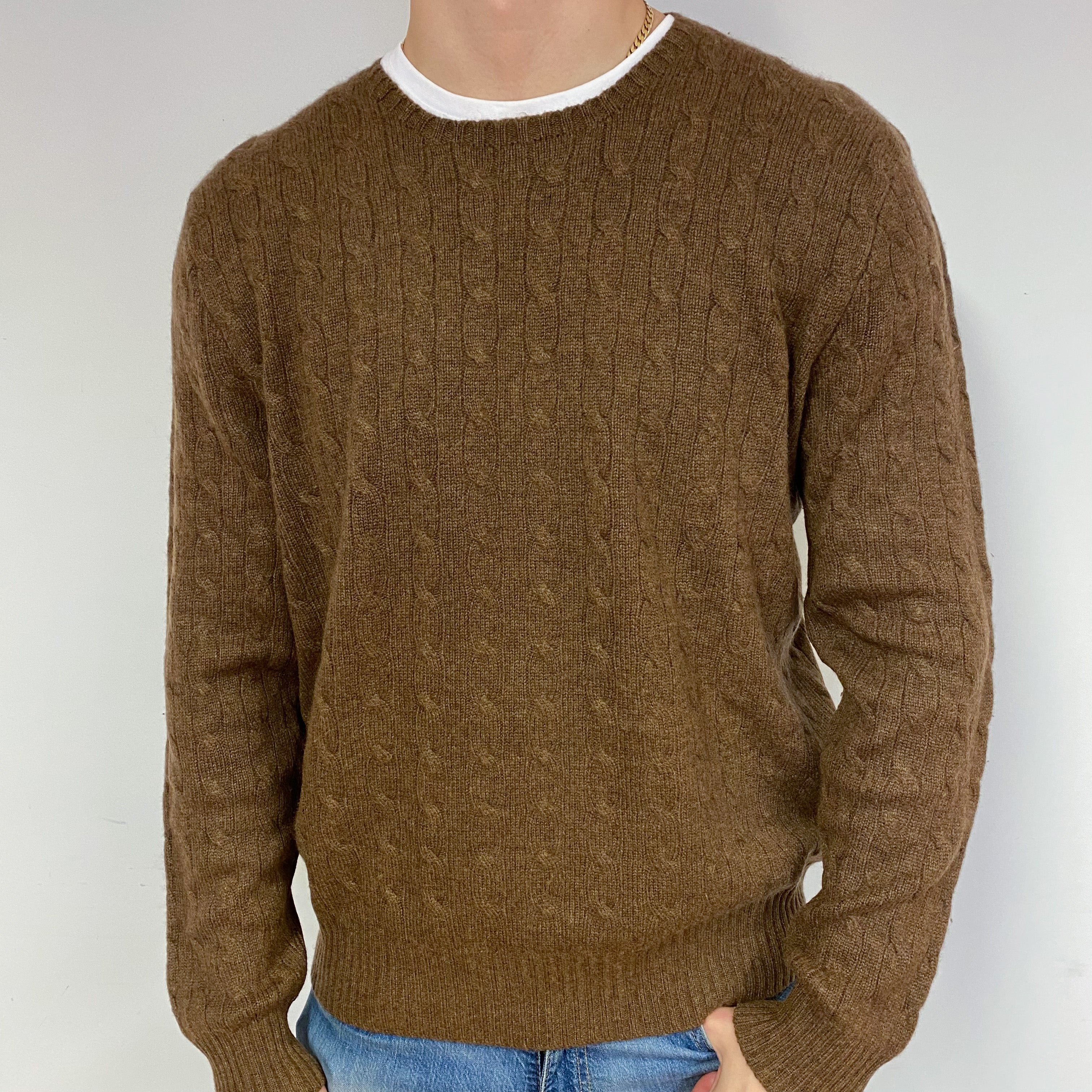Men's Ralph Lauren Cinnamon Brown Vintage Cashmere Crew Neck Jumper XL