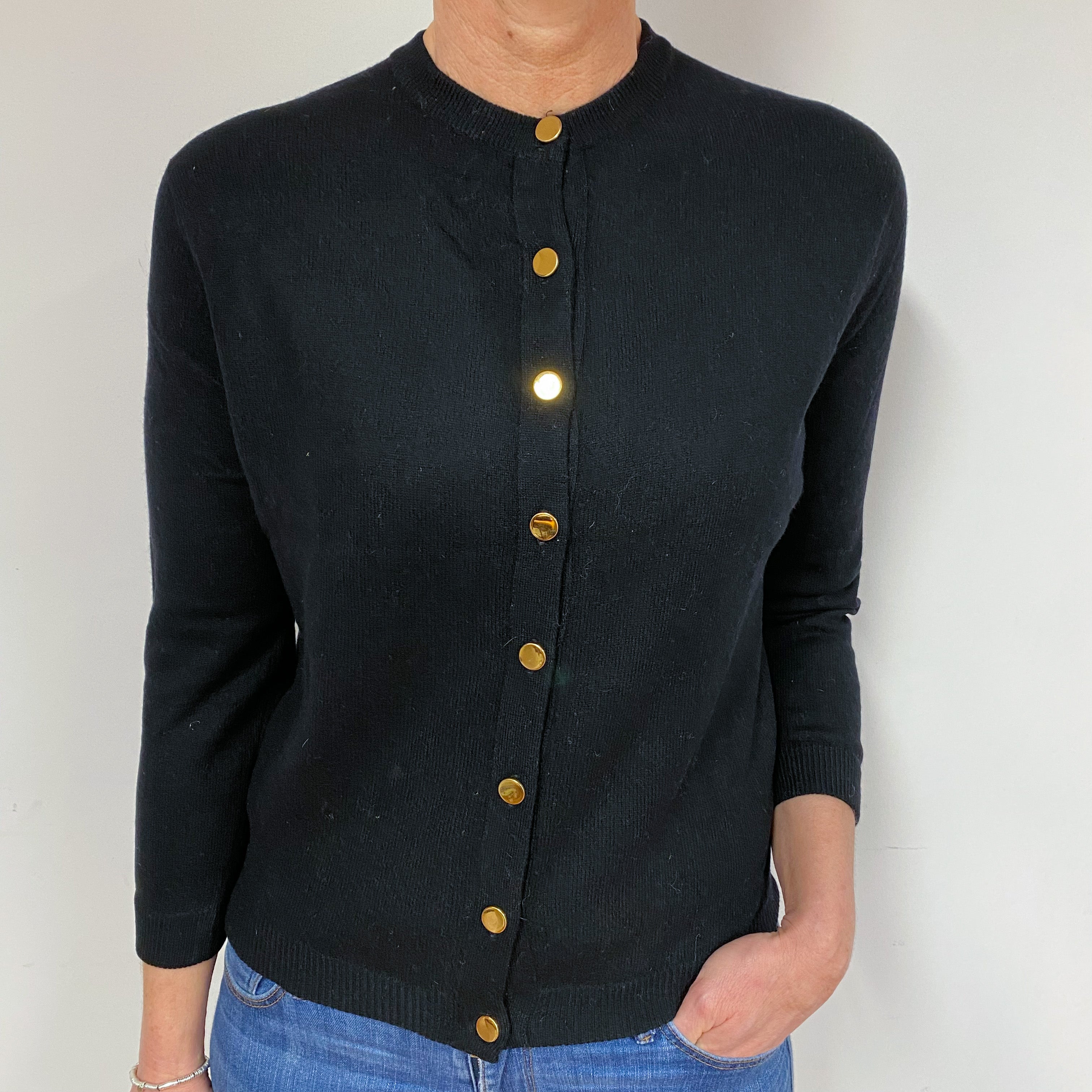 Vintage Black Cashmere Crew Neck Cardigan Medium