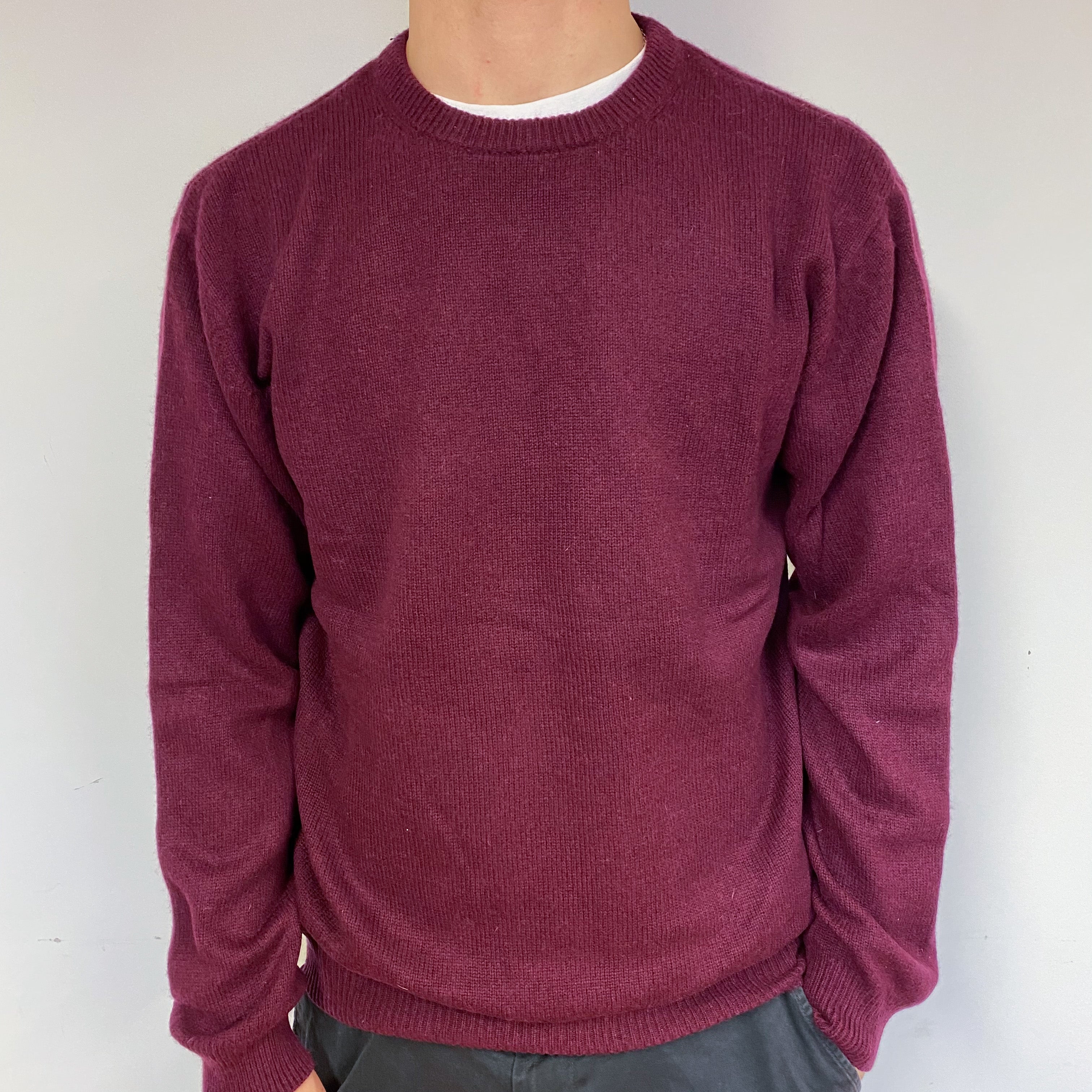 Men's Mulberry Purple Cashmere Crew Neck Jumper Medium