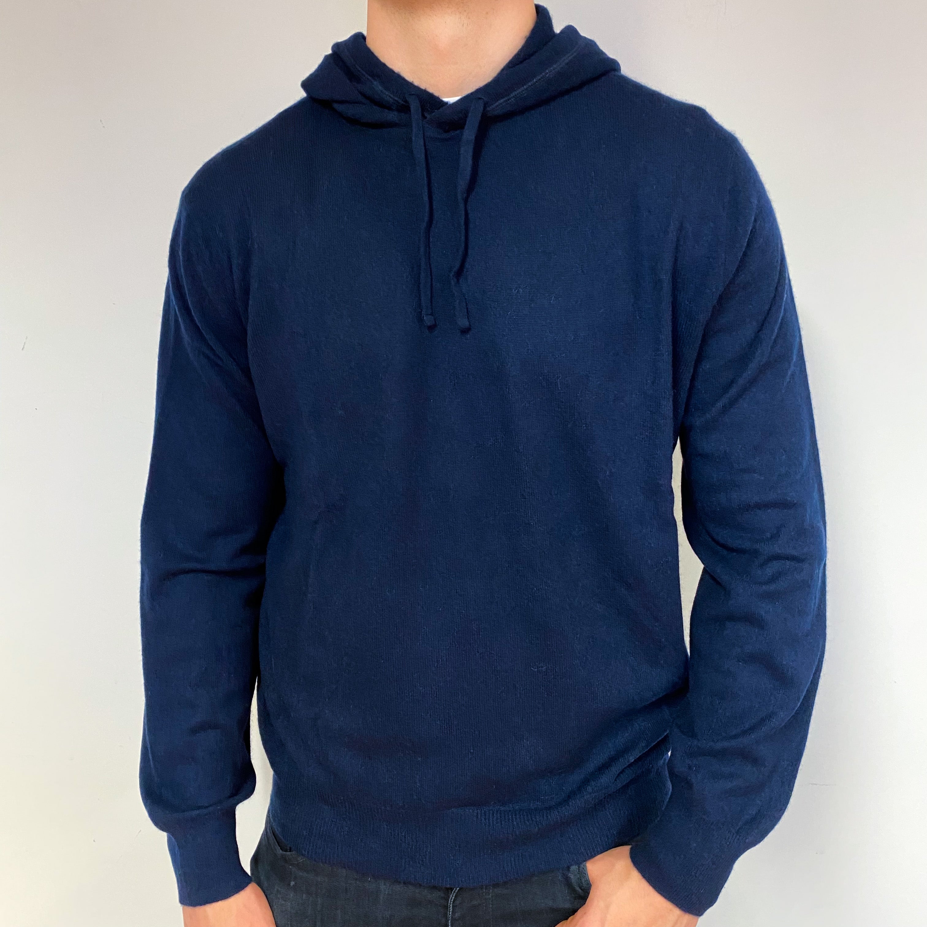 Men's Navy Blue Cashmere Hoodie Jumper Extra Extra Large