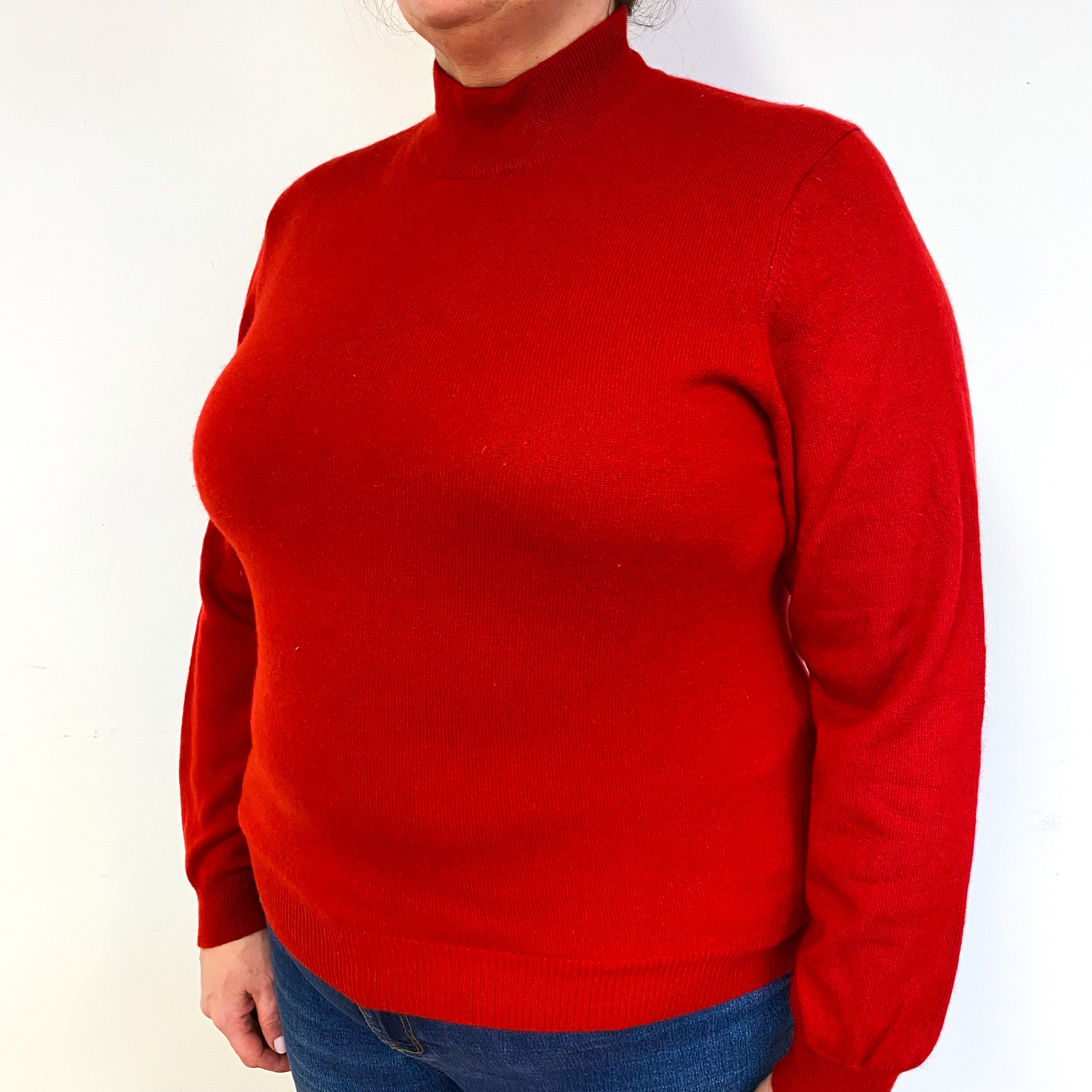 Post Box Red Cashmere Turtle Neck Jumper Extra Large