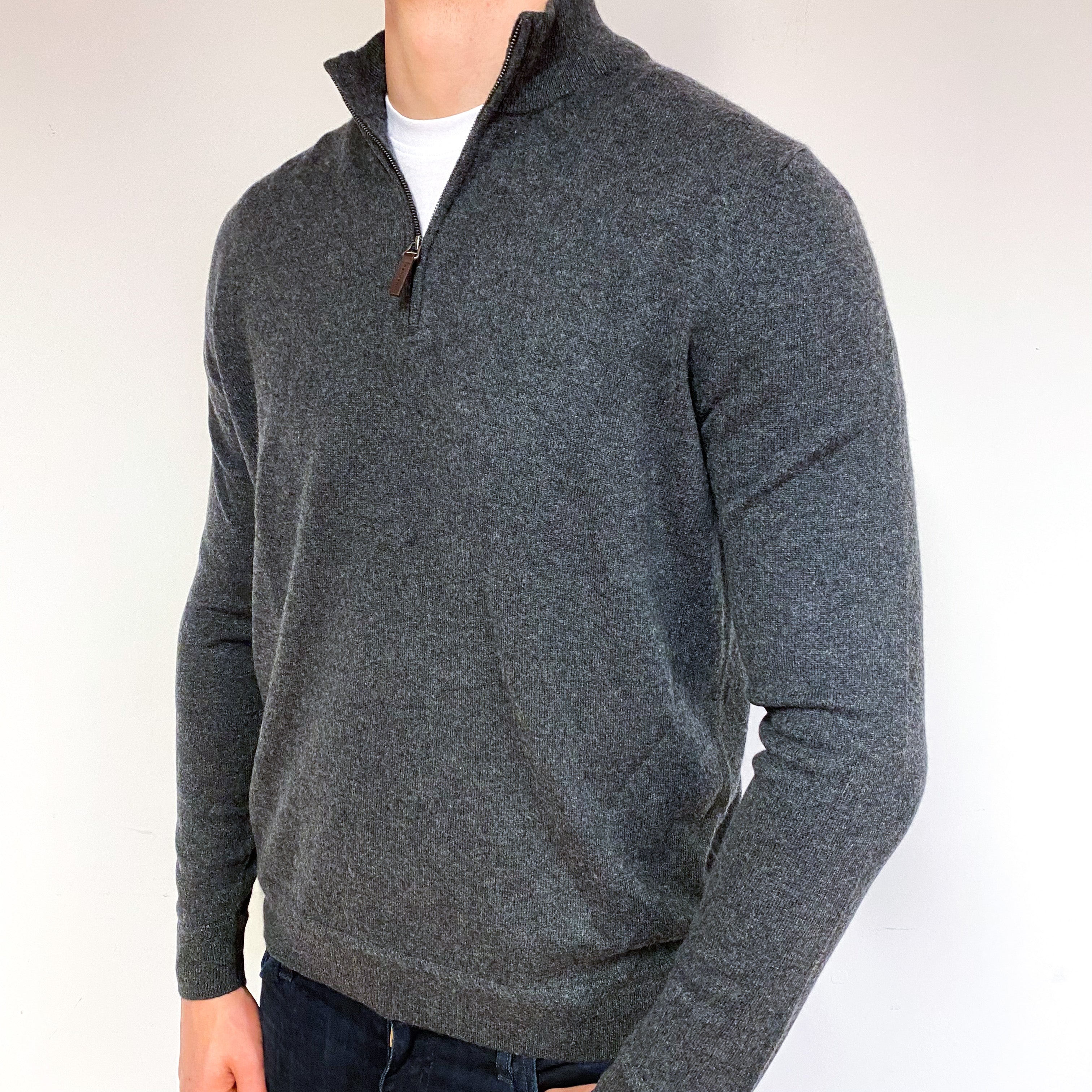 Men's Slate Grey Italian Cashmere 1/4 Zip Jumper Extra Large