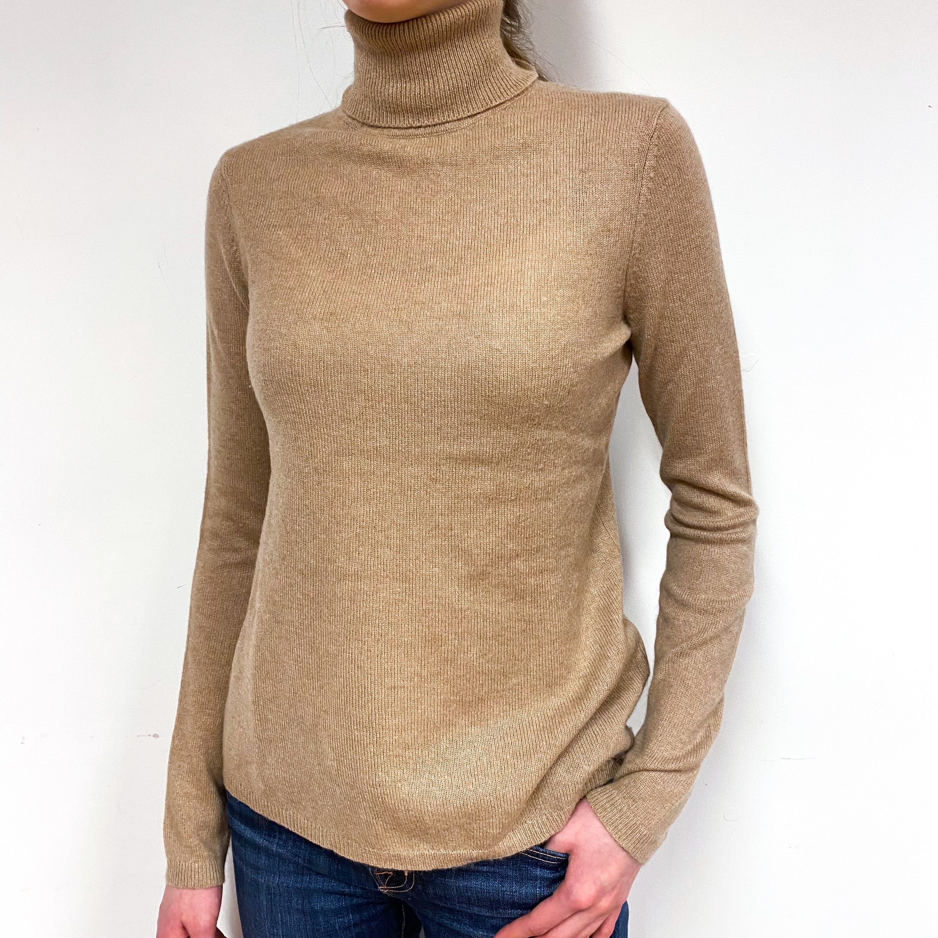 Fudge Brown Cashmere Polo Neck Jumper Extra Small