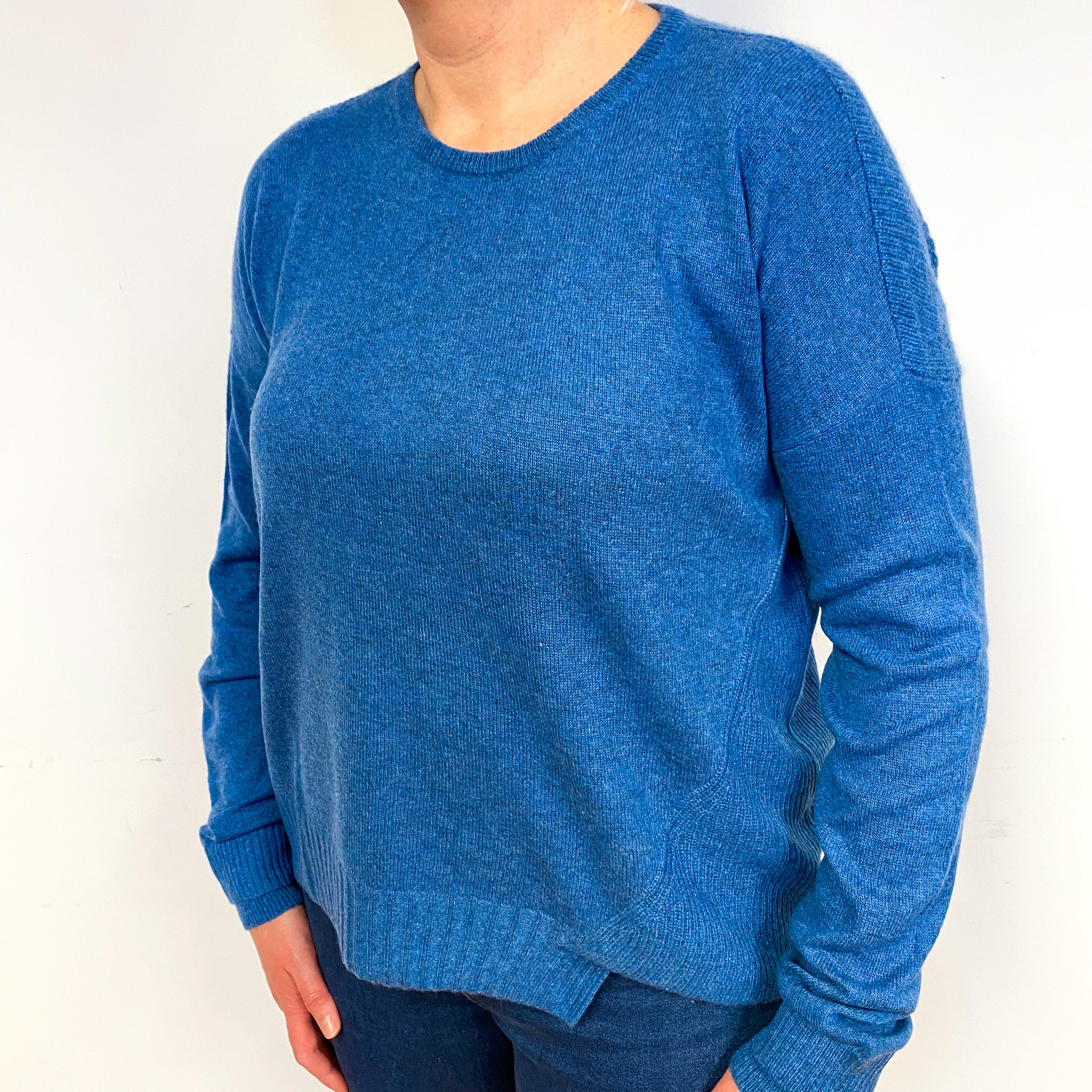 Slouchy Tanzanite Blue Cashmere Crew Neck Jumper Large
