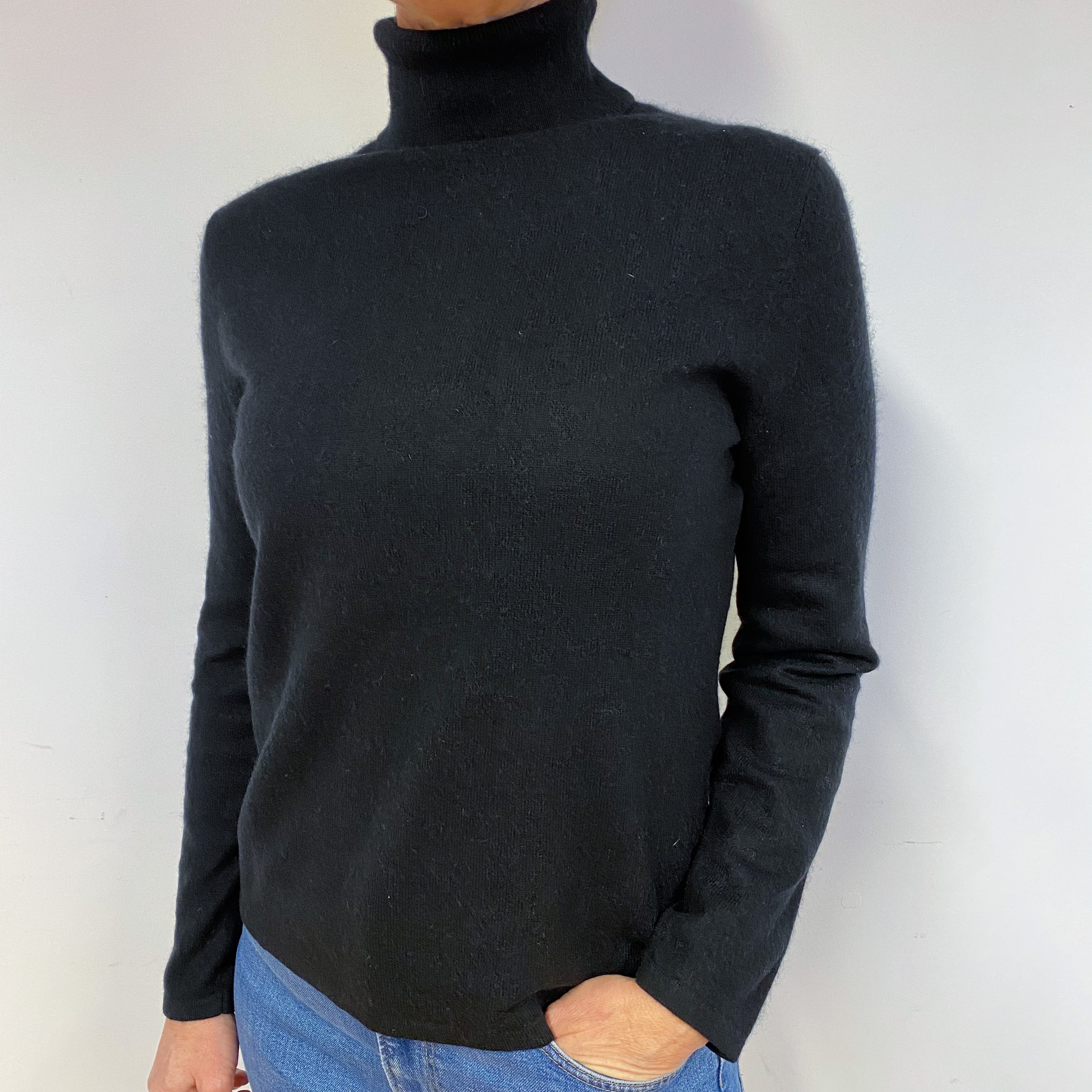 Black Cashmere Polo Neck Jumper Medium