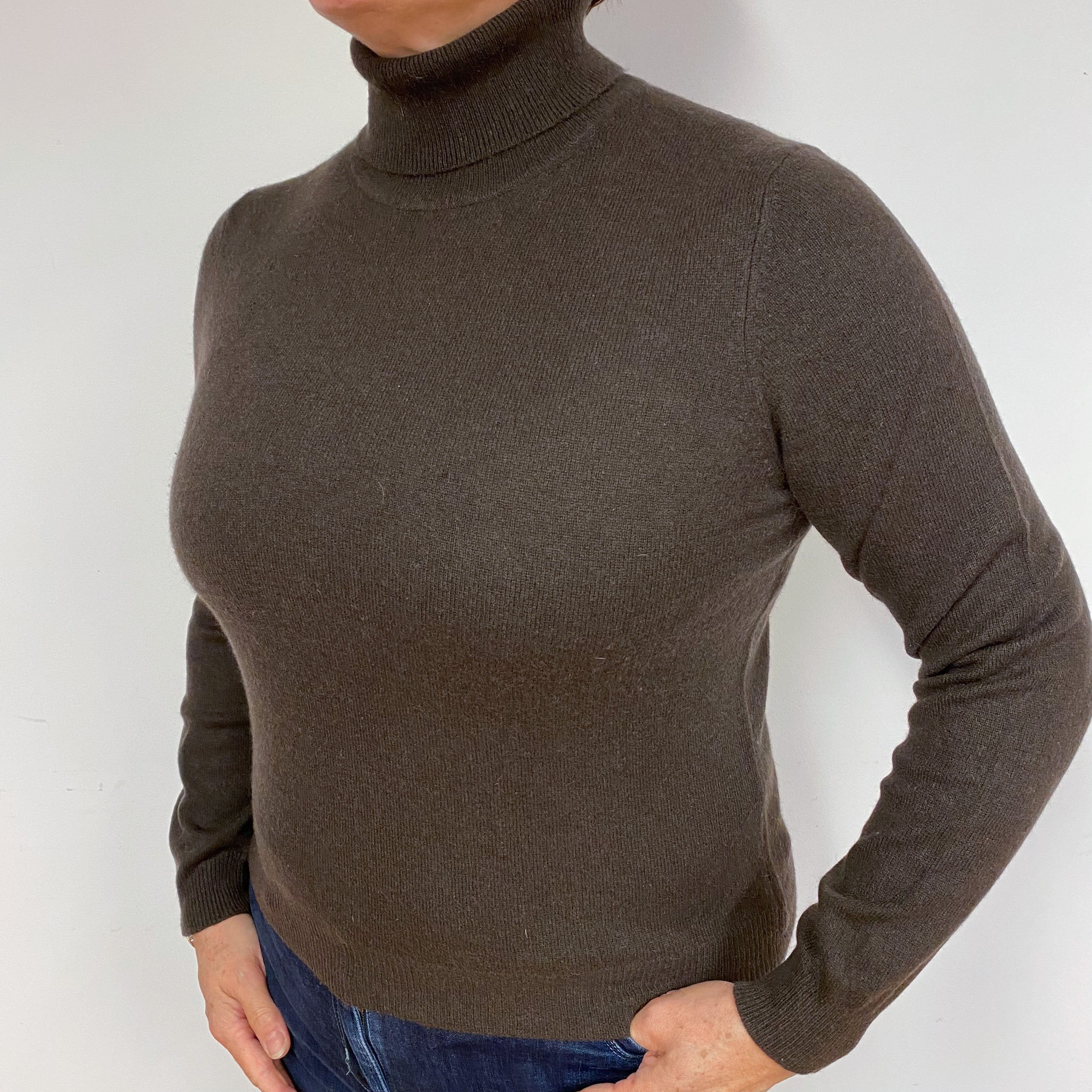 Peppercorn Brown Cashmere Polo Neck Jumper Large