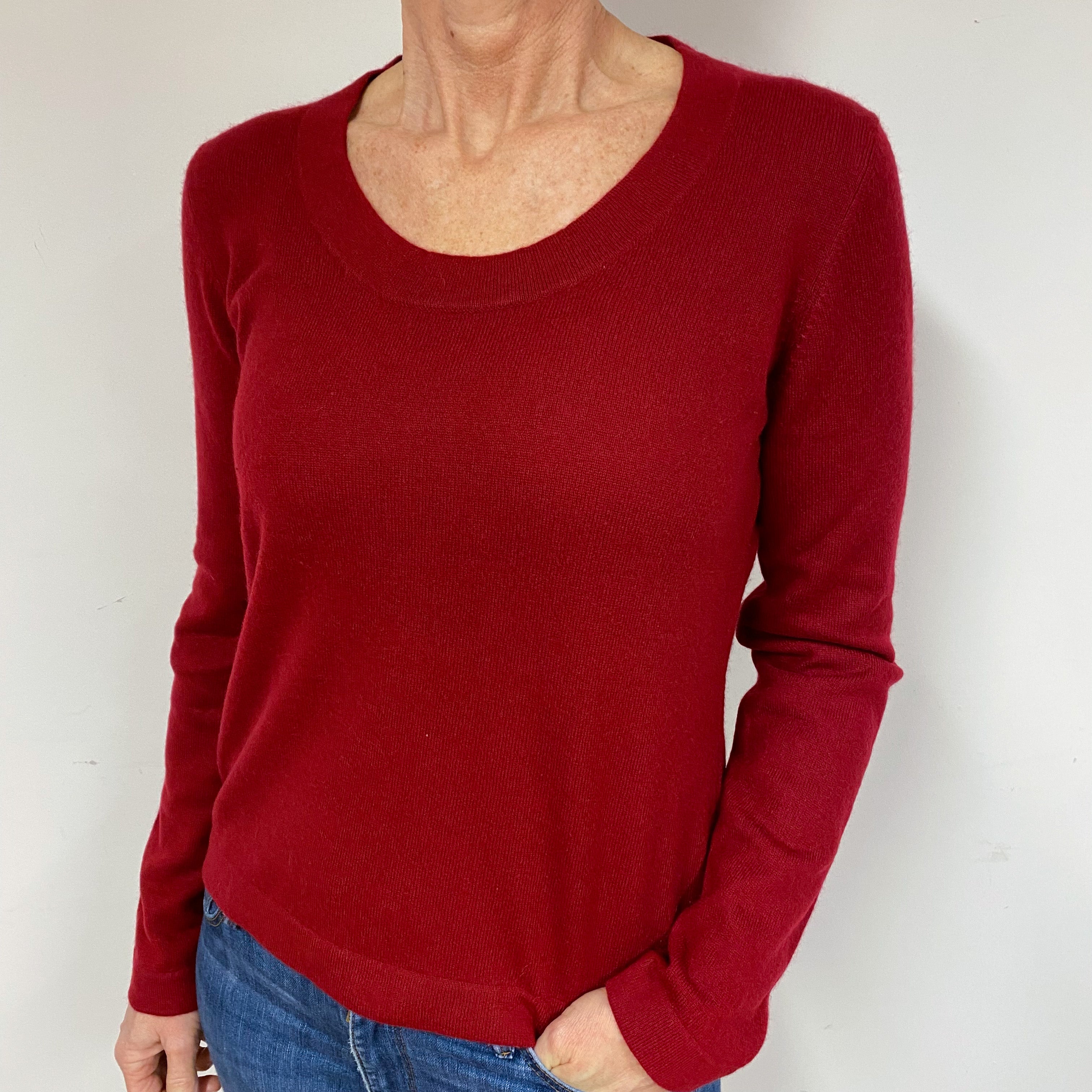 Crimson Red Cashmere Crew Neck Jumper Medium