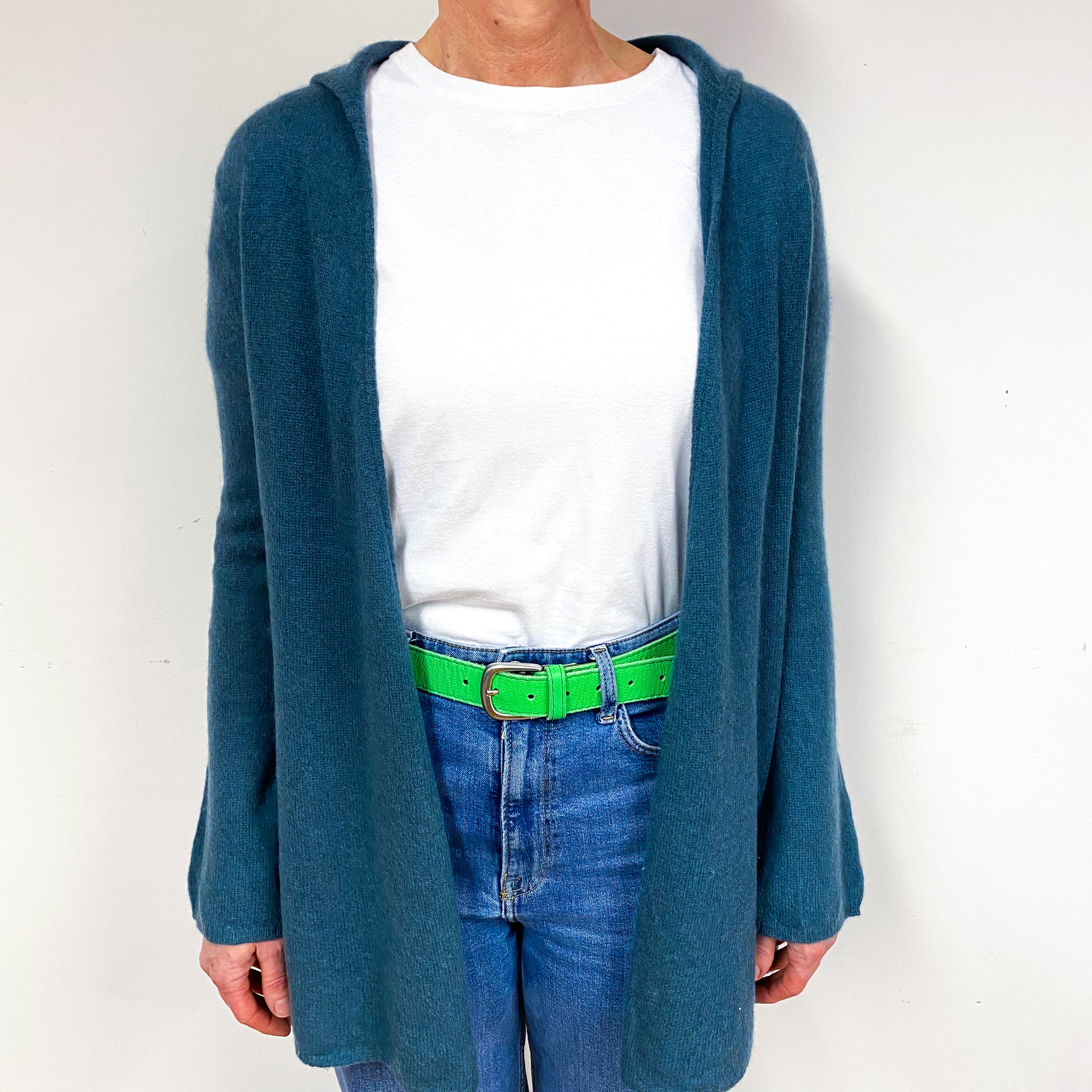 Dark Duck Egg Green Cashmere Edge to Edge Cardigan Medium