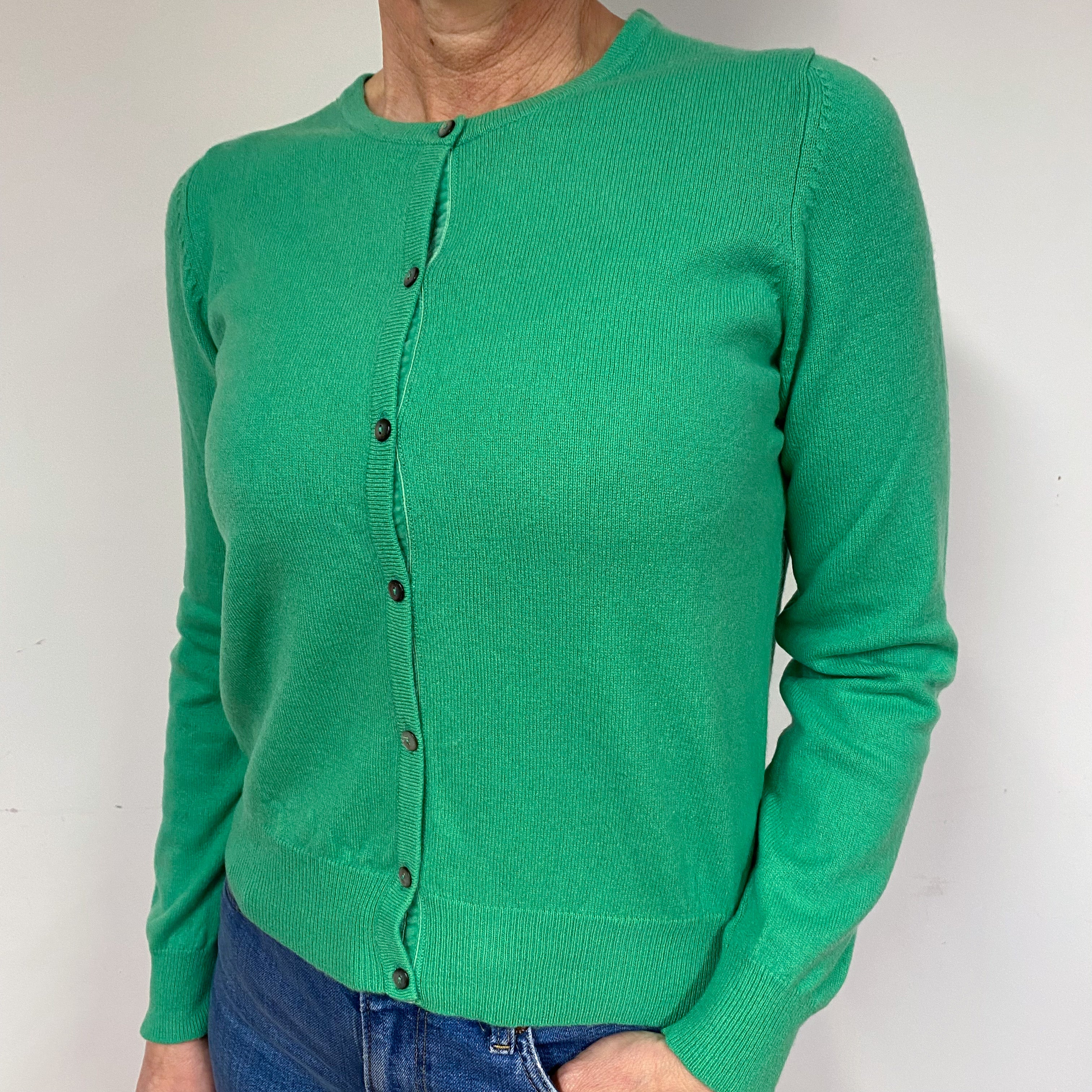 Jade Green Cashmere Crew Neck Cardigan Medium