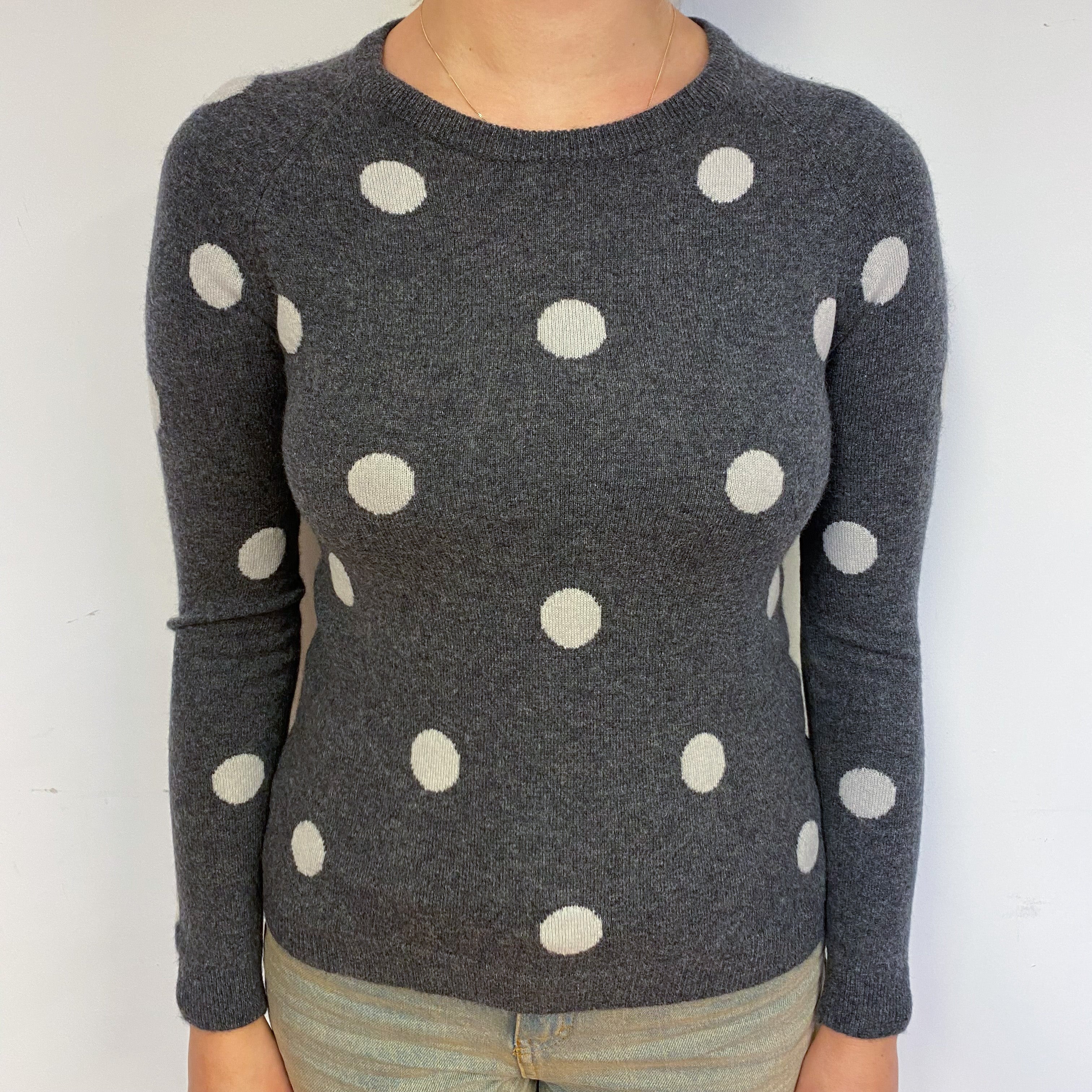 Slate Grey Spotty Cashmere Crew Neck Jumper Small