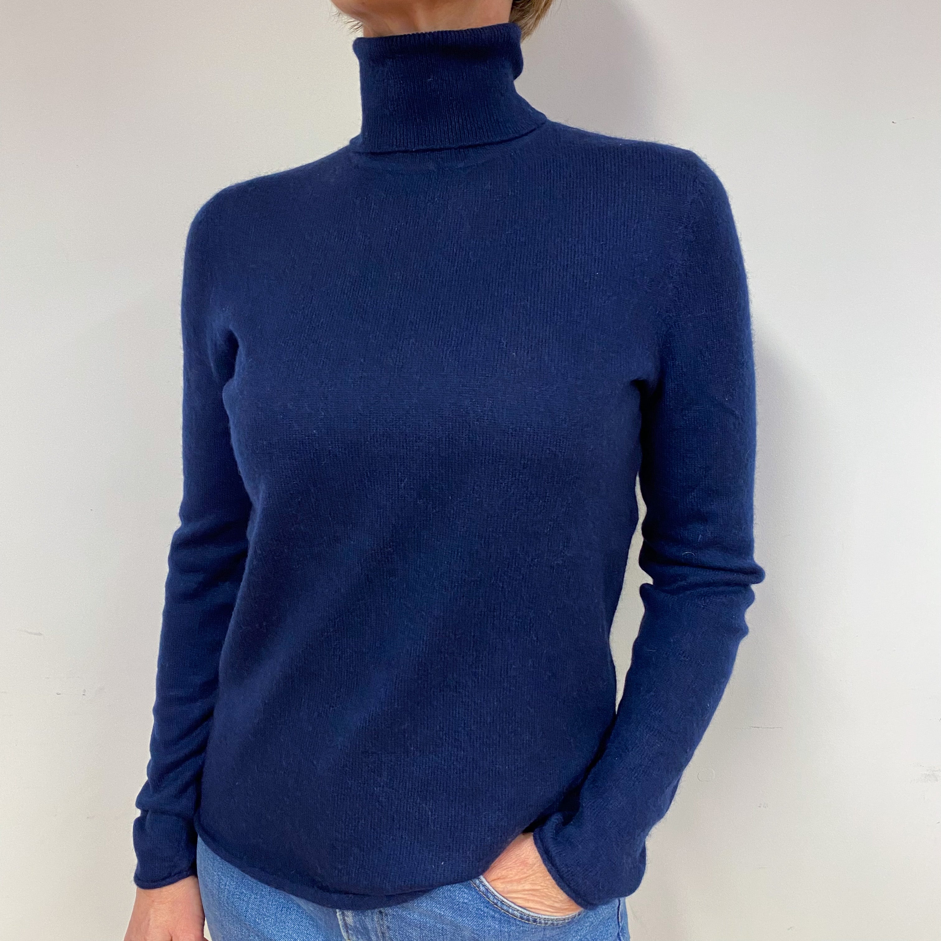 Navy Blue Cashmere Polo Neck Jumper Medium