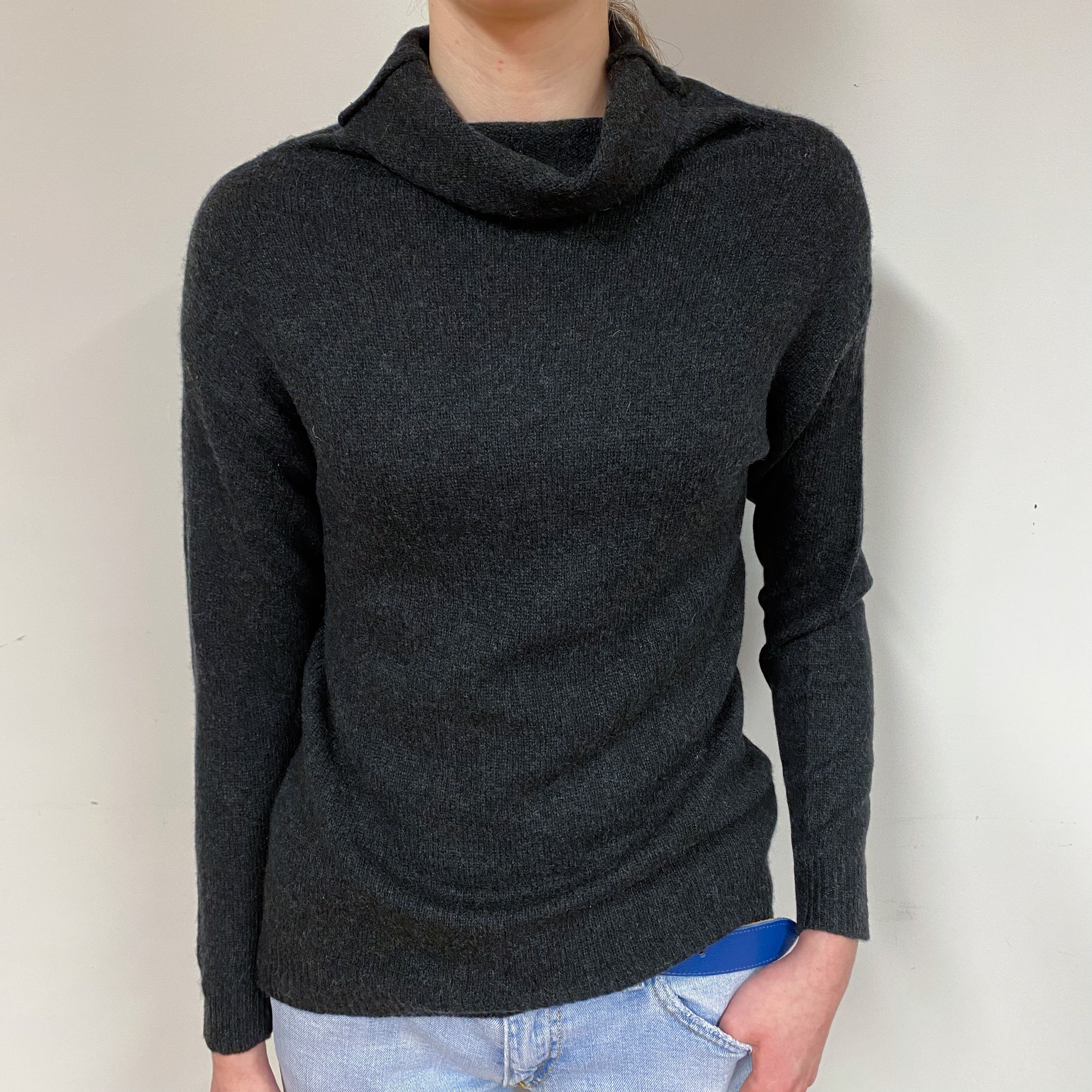 Charcoal Grey Cashmere Cowl Neck Jumper Extra Small