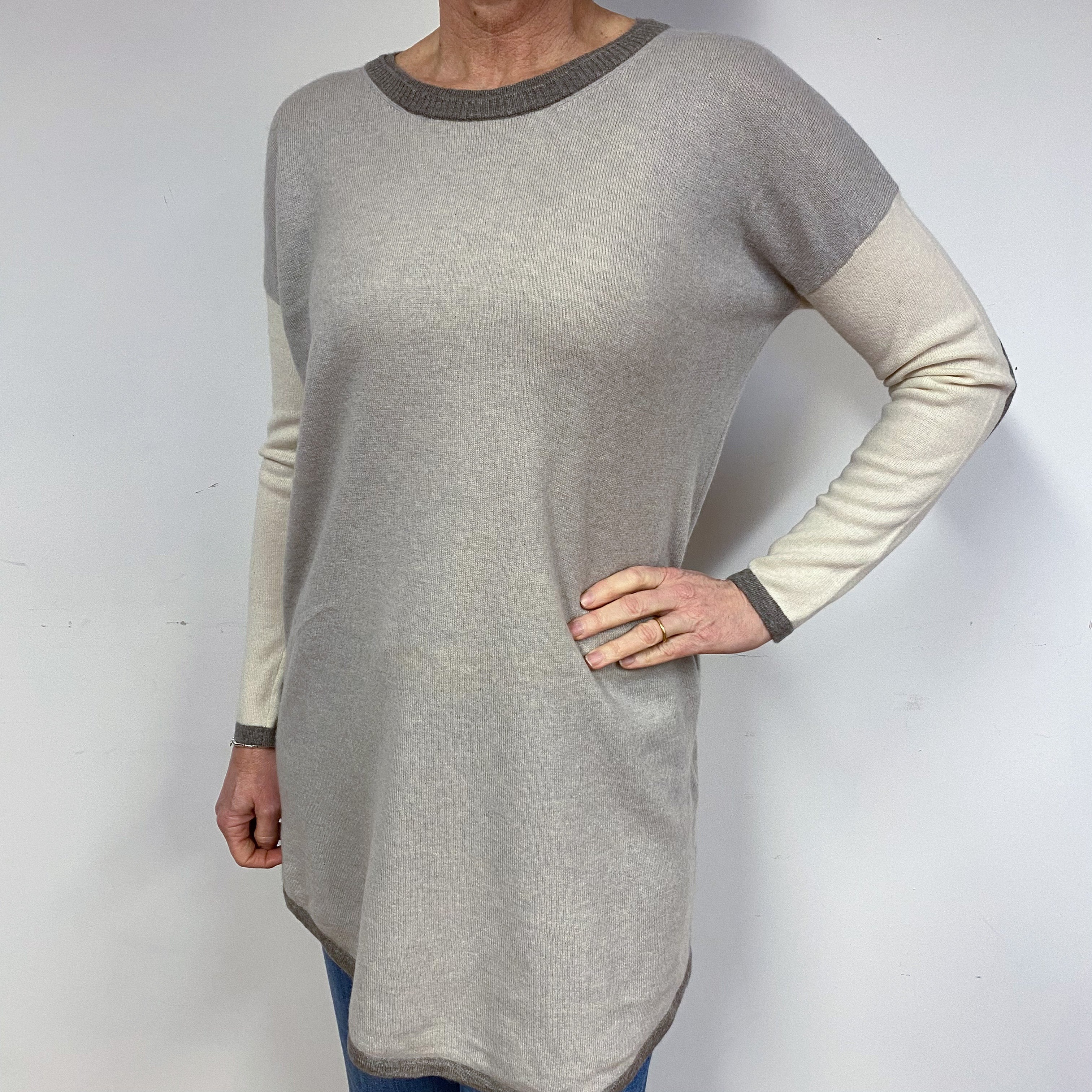 Slouchy Oatmeal Cashmere Crew Neck Jumper Medium