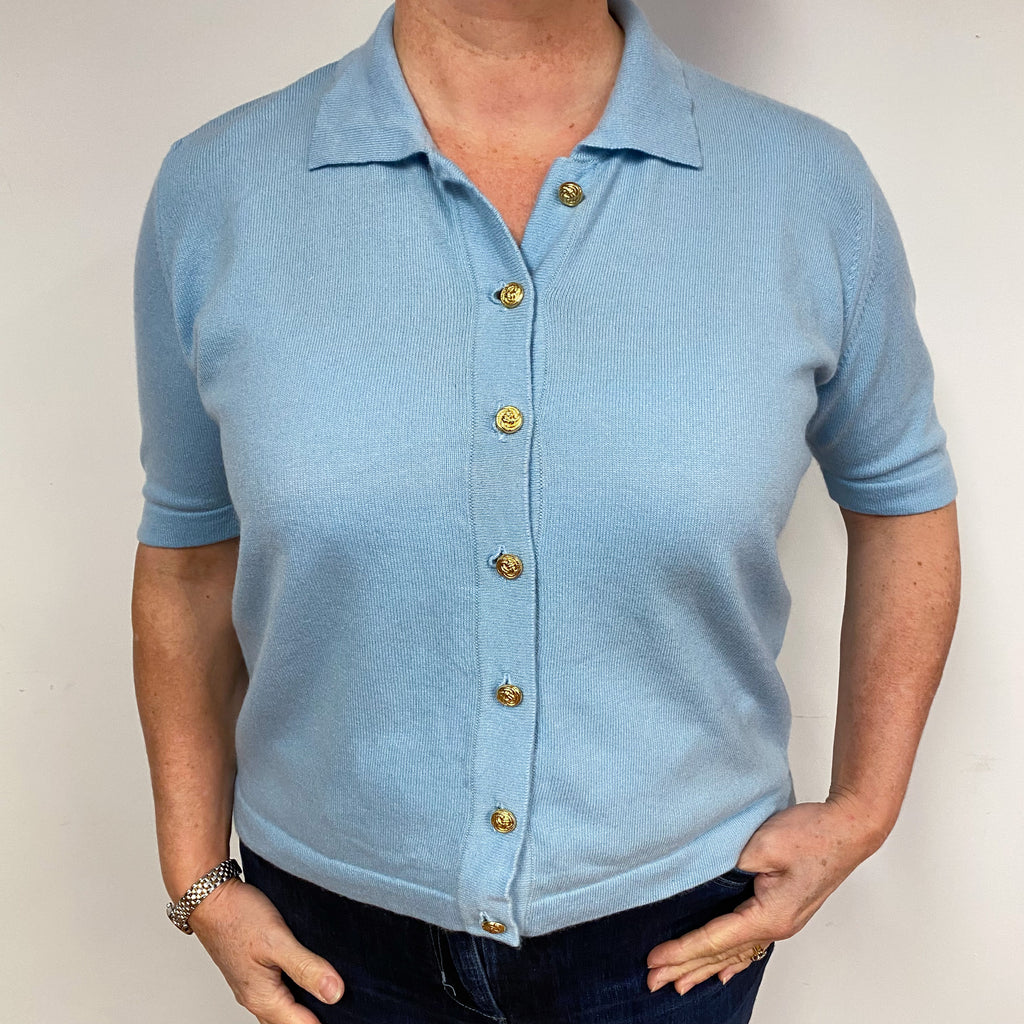 Vintage Scottish Duck Egg Blue Short Sleeved Cardigan Large