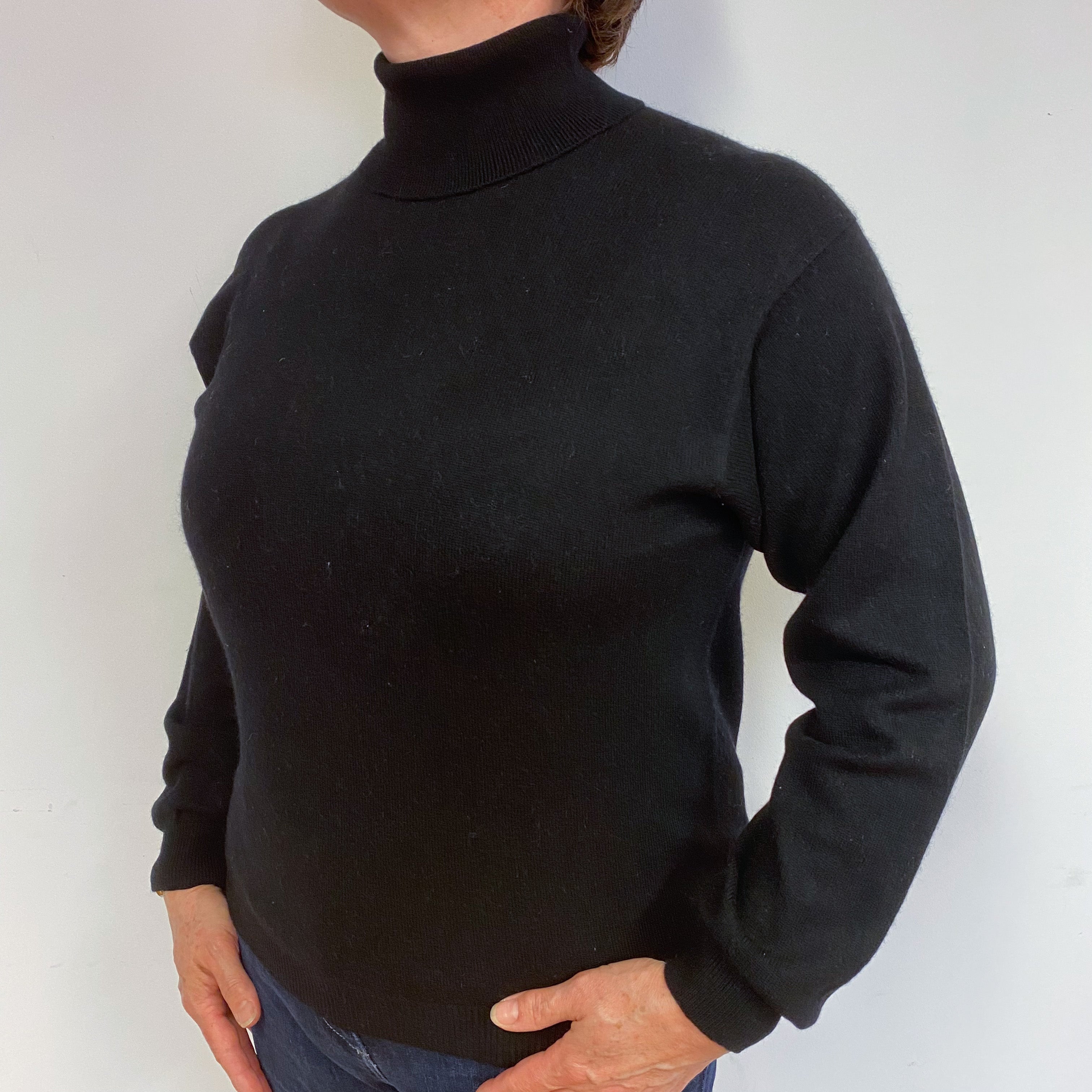 Black Cashmere Polo Neck Jumper Large