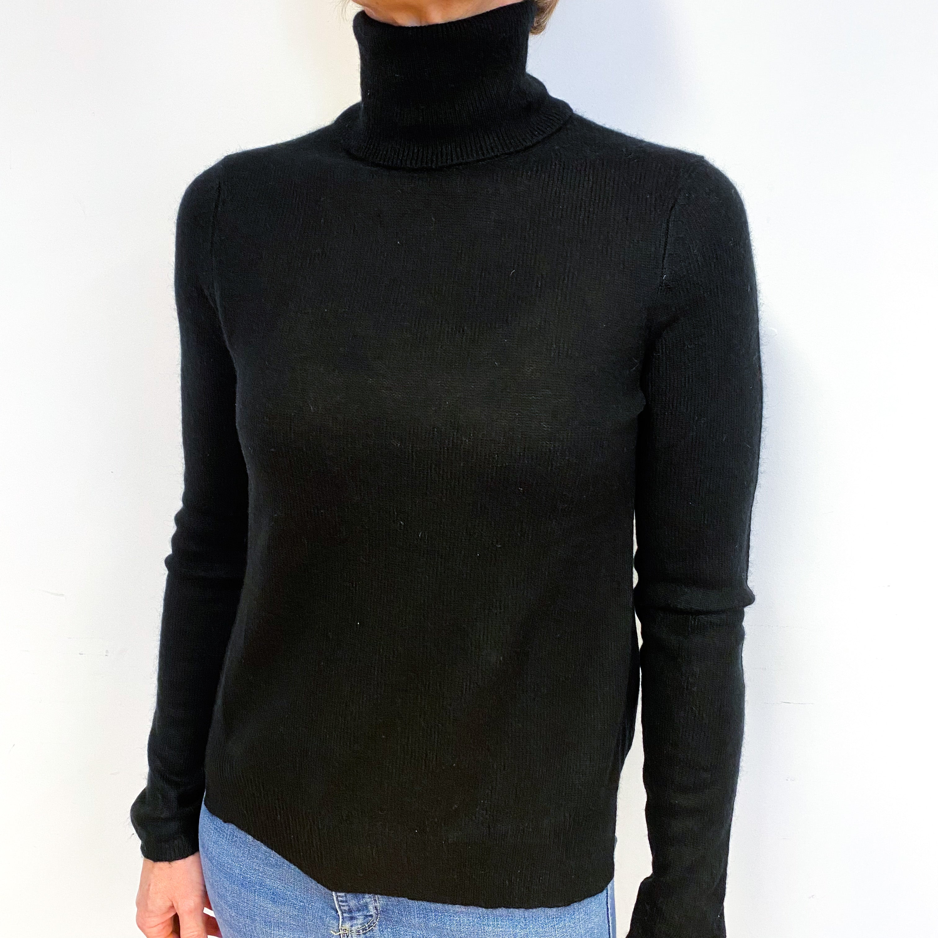 Black Cashmere Polo Neck Jumper Medium