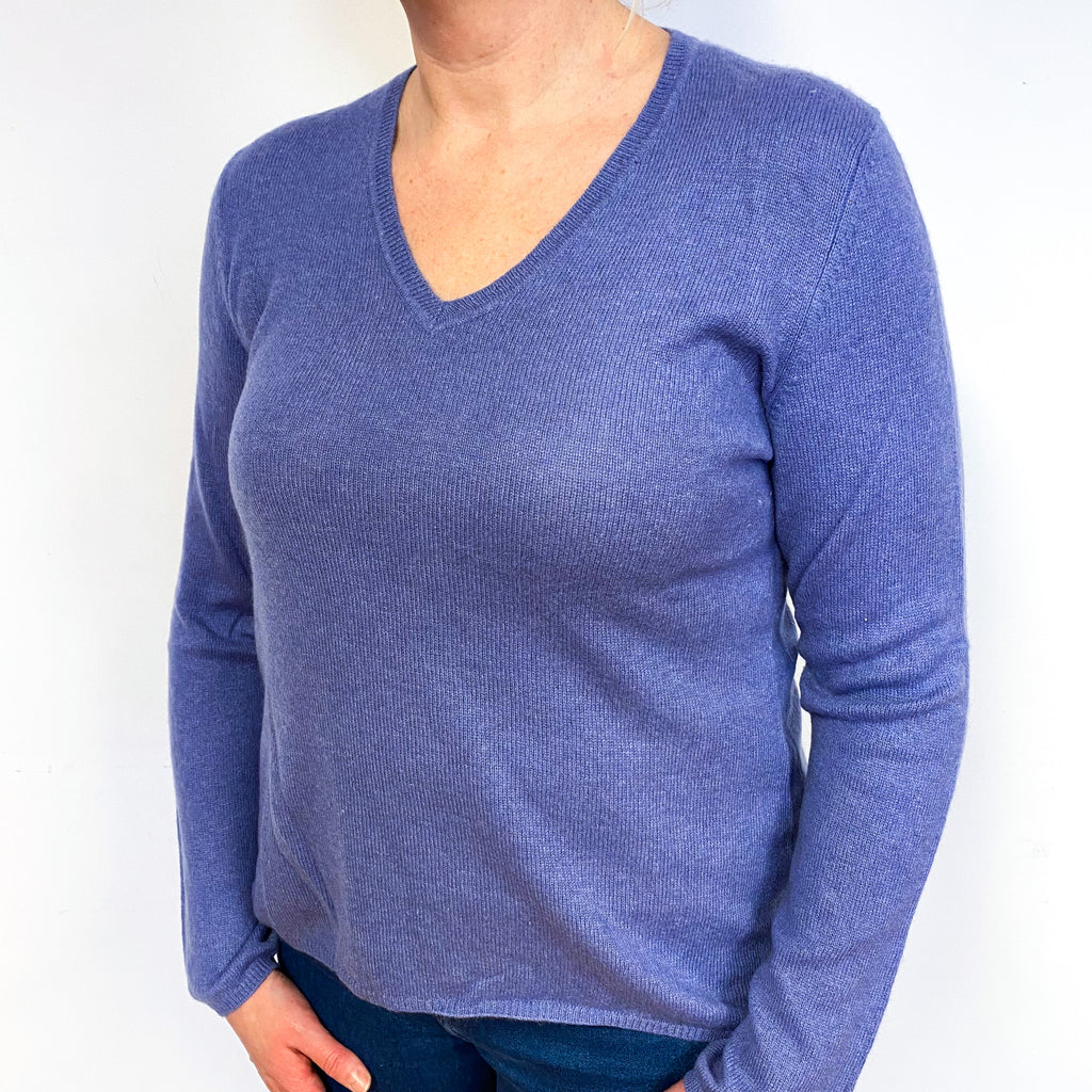 Periwinkle Purple Lightweight Cashmere V-Neck Jumper Large
