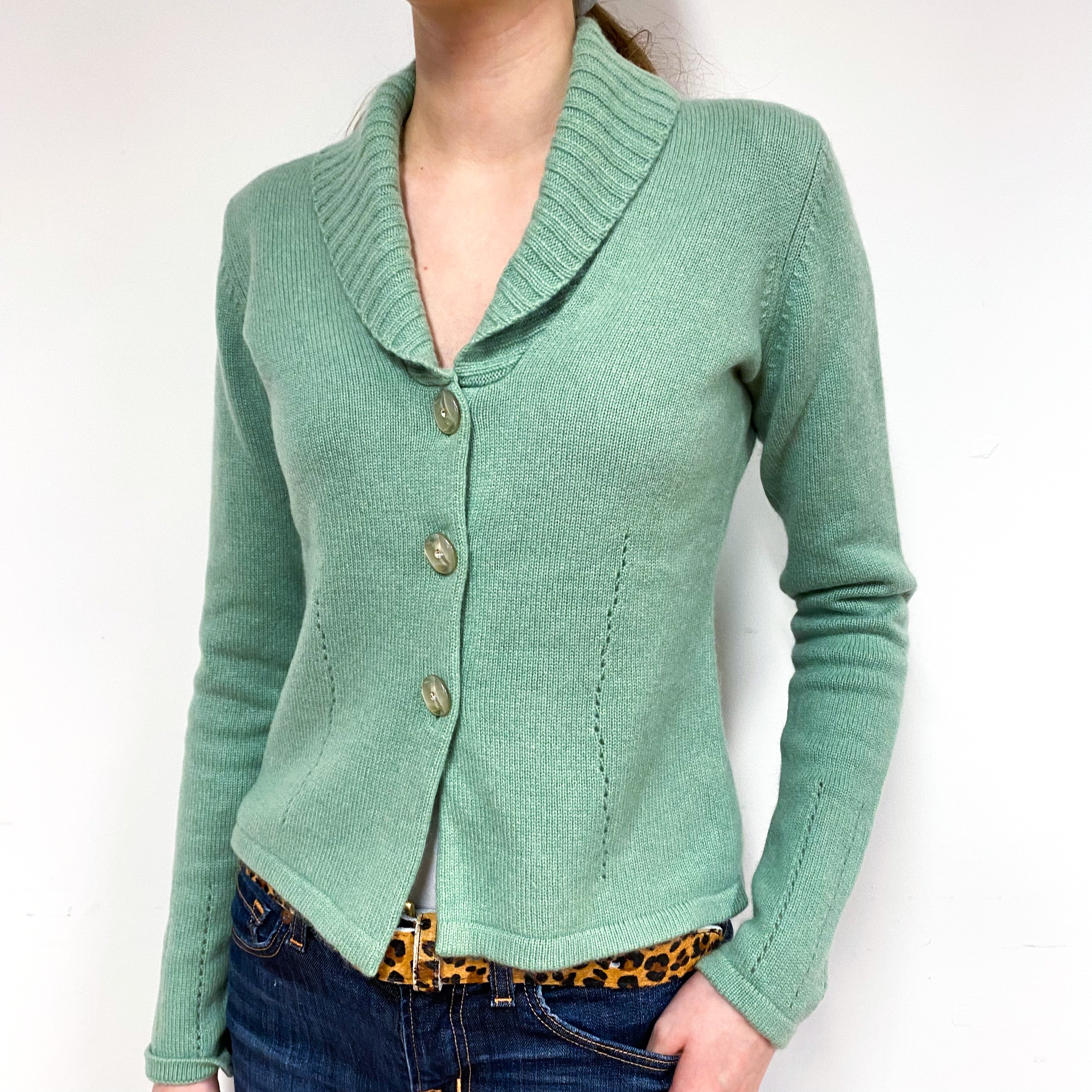Soft Green Cashmere V-Neck Cardigan Extra Small
