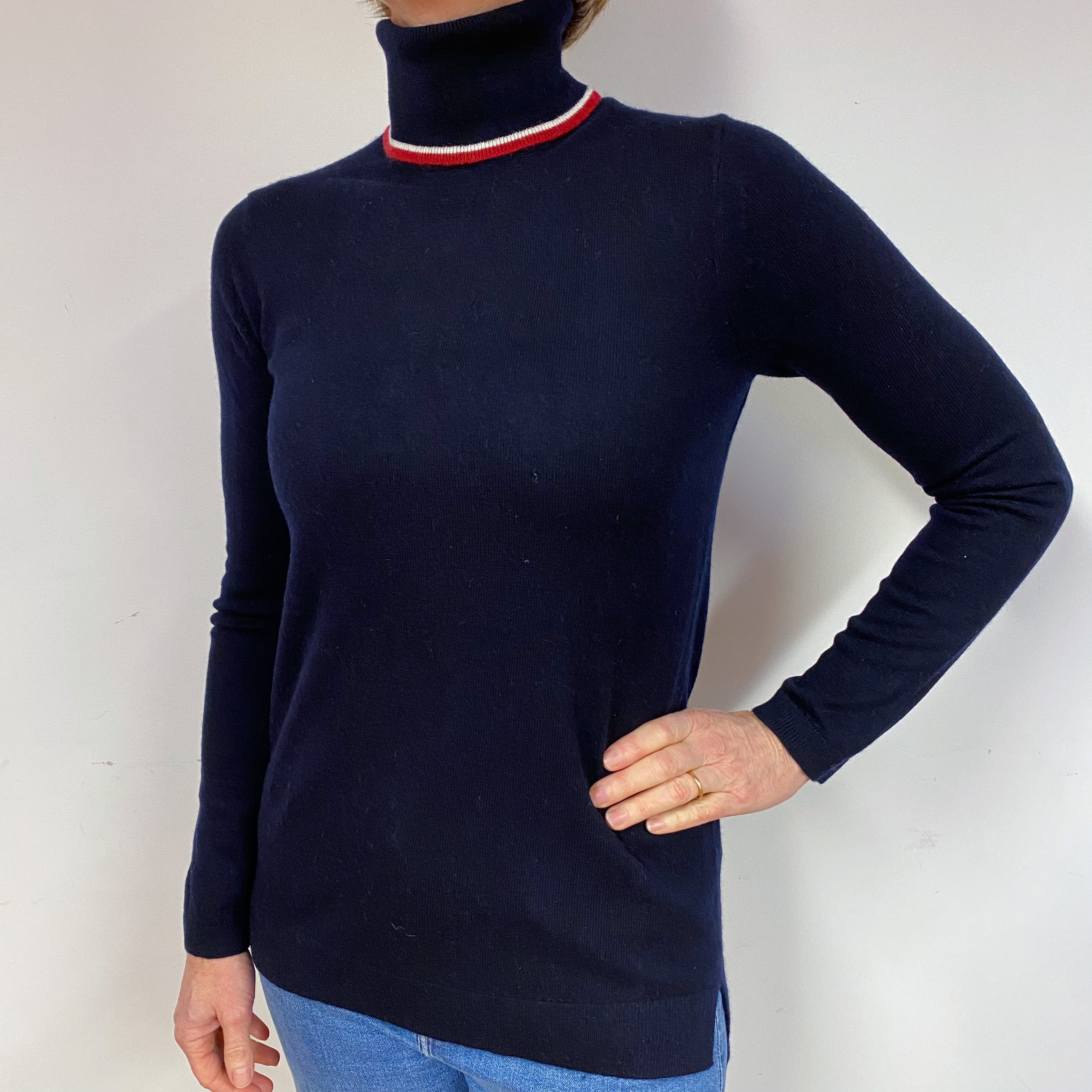 Dark Navy Blue Cashmere Polo Neck Jumper Medium