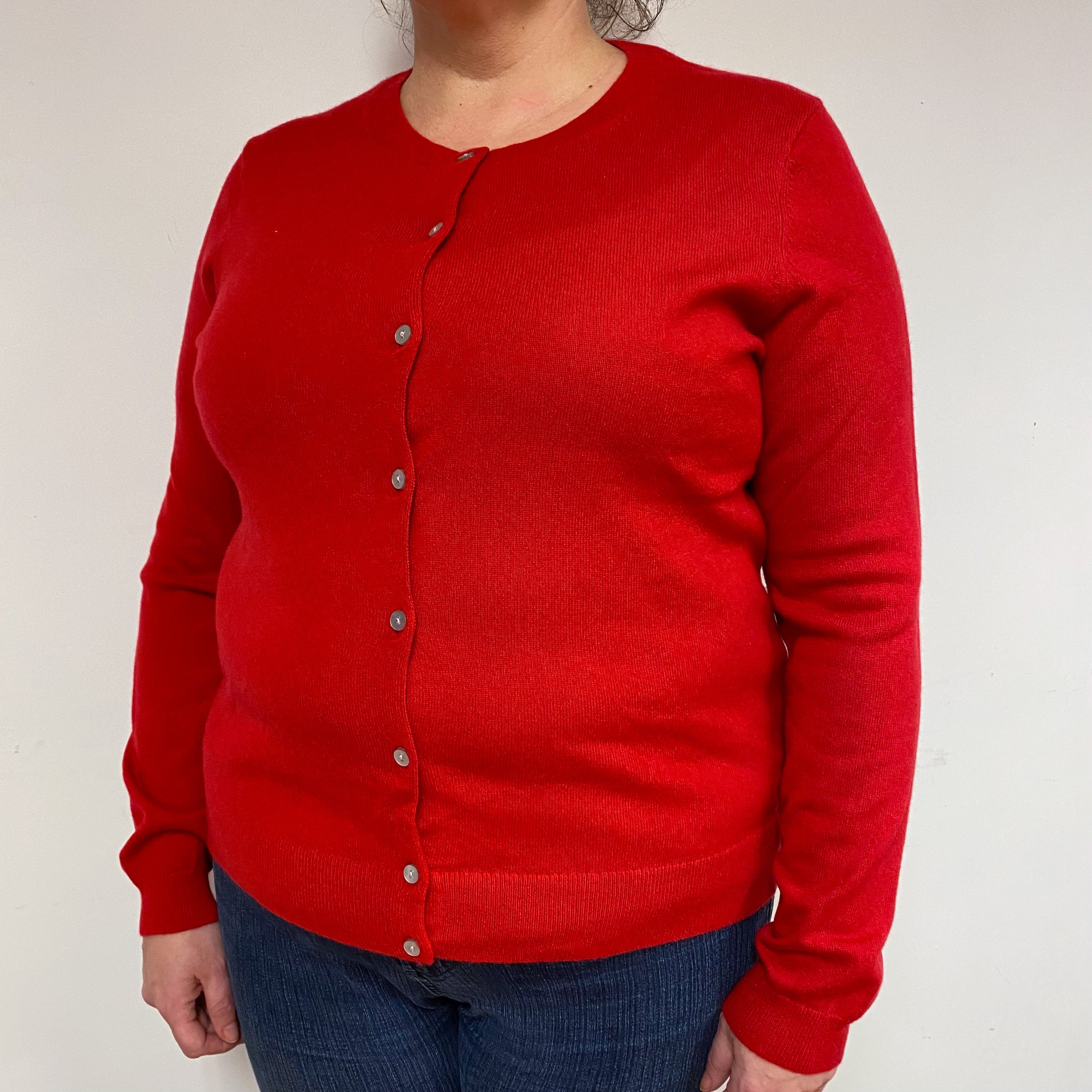 Post Box Red Cashmere Crew Neck Cardigan Extra Large