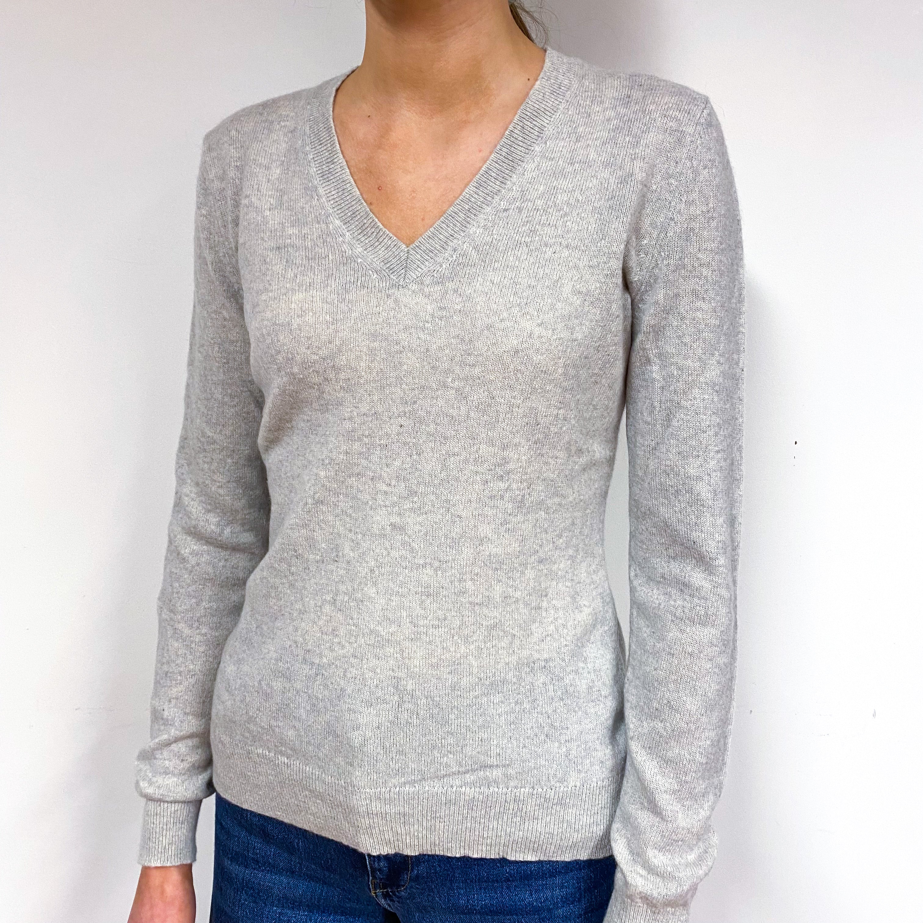 Mist Grey Cashmere V-Neck Jumper Extra Small