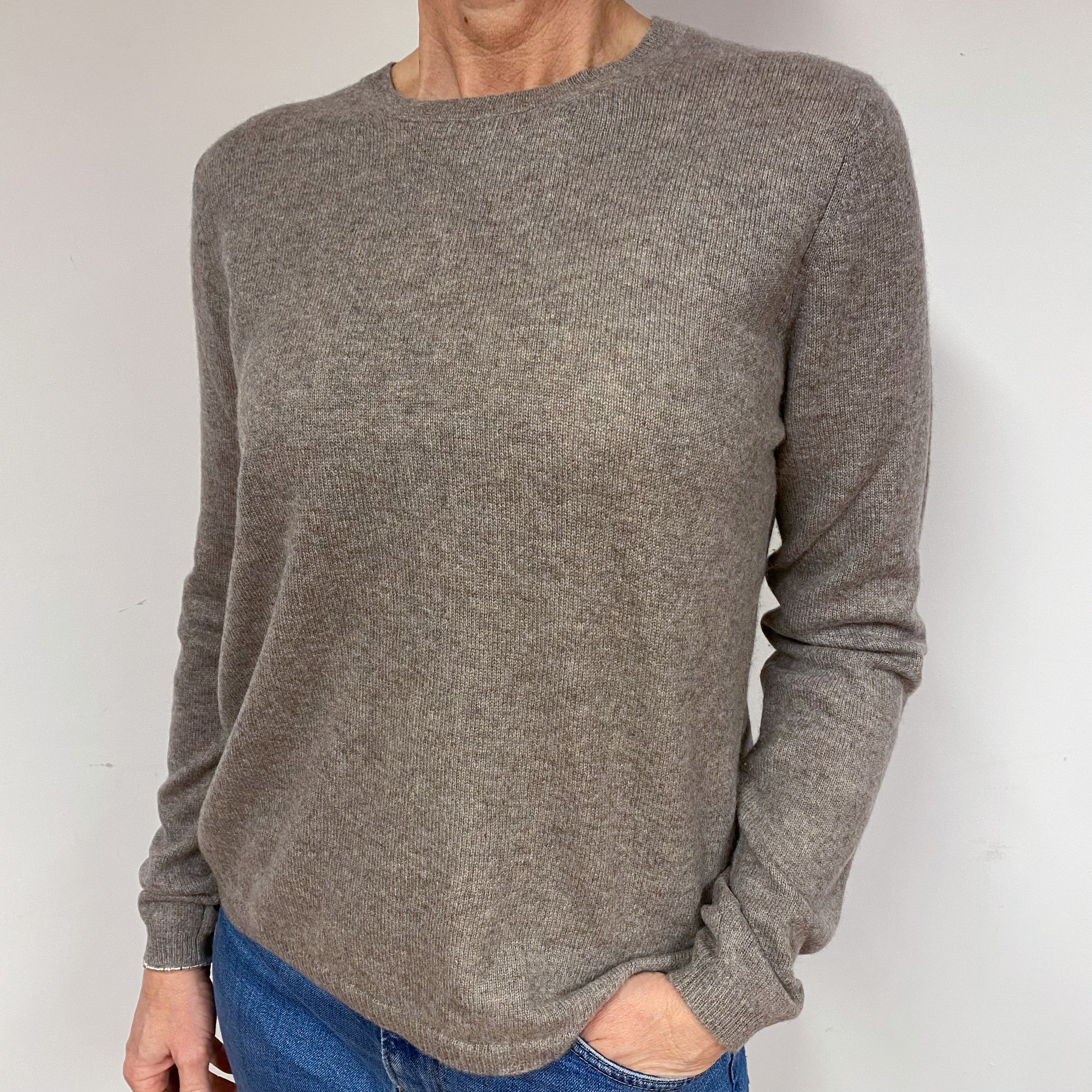 Mink Brown Cashmere Crew Neck Jumper Medium