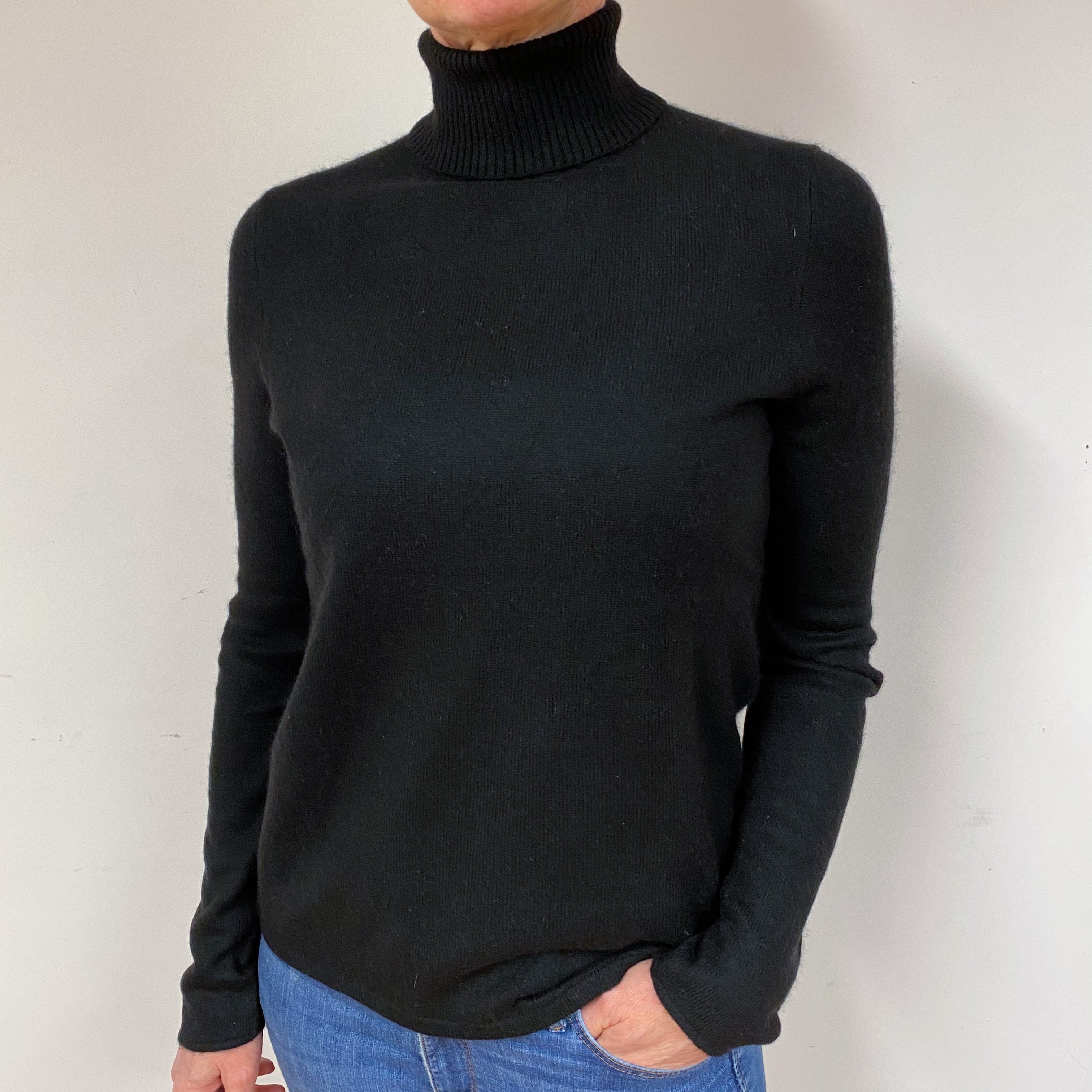 Black Cashmere Polo Neck Jumper Medium