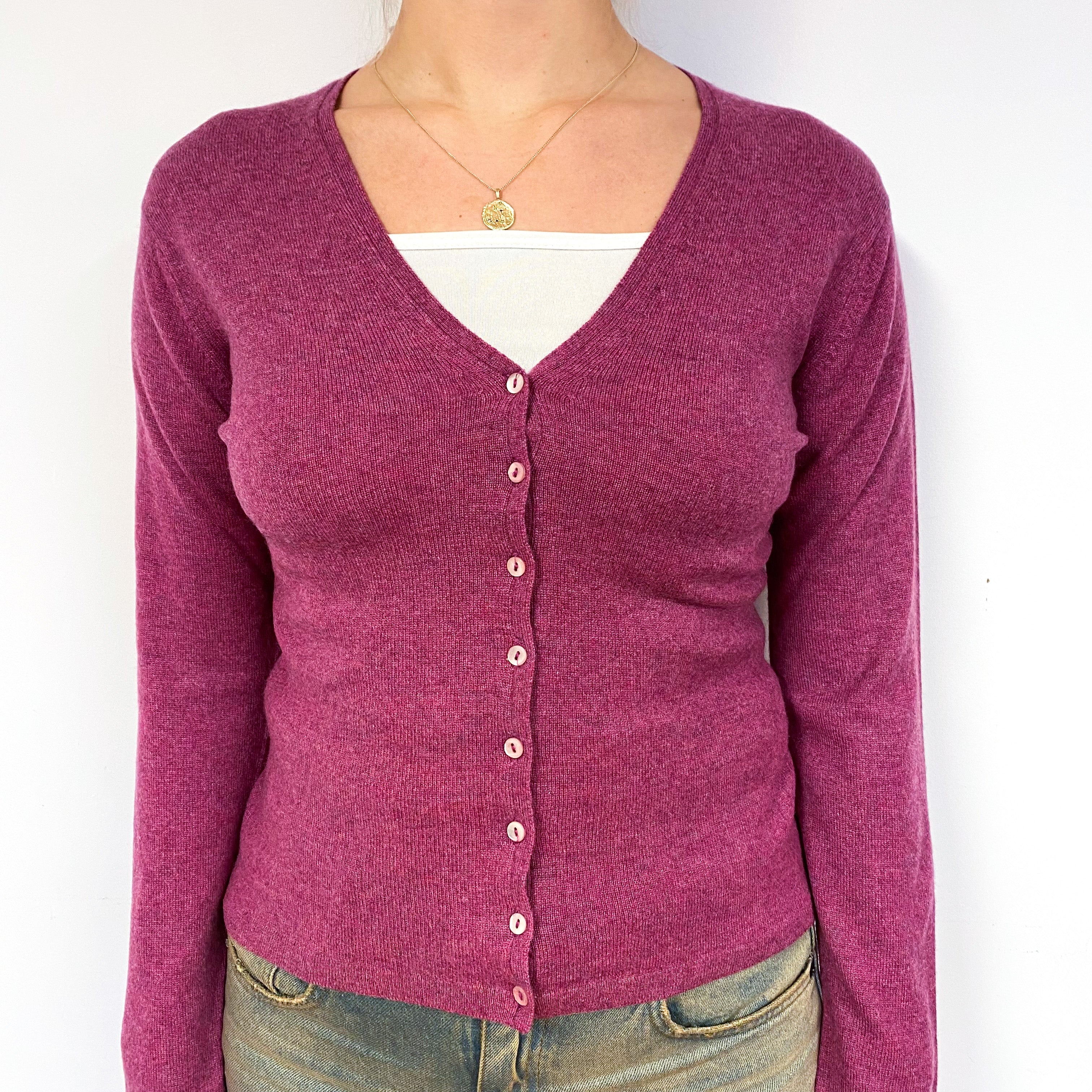 Brora Heather Purple Cashmere V-Neck Cardigan Small