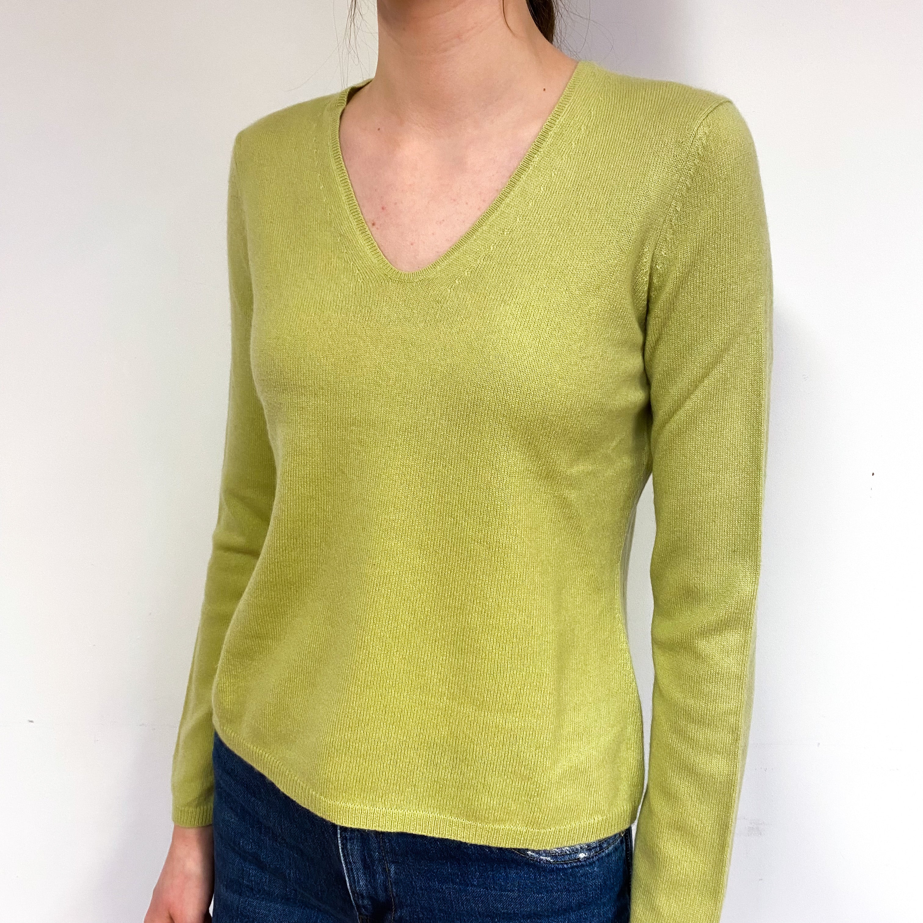 Soft Lime Green Cashmere V Neck Jumper Extra Small