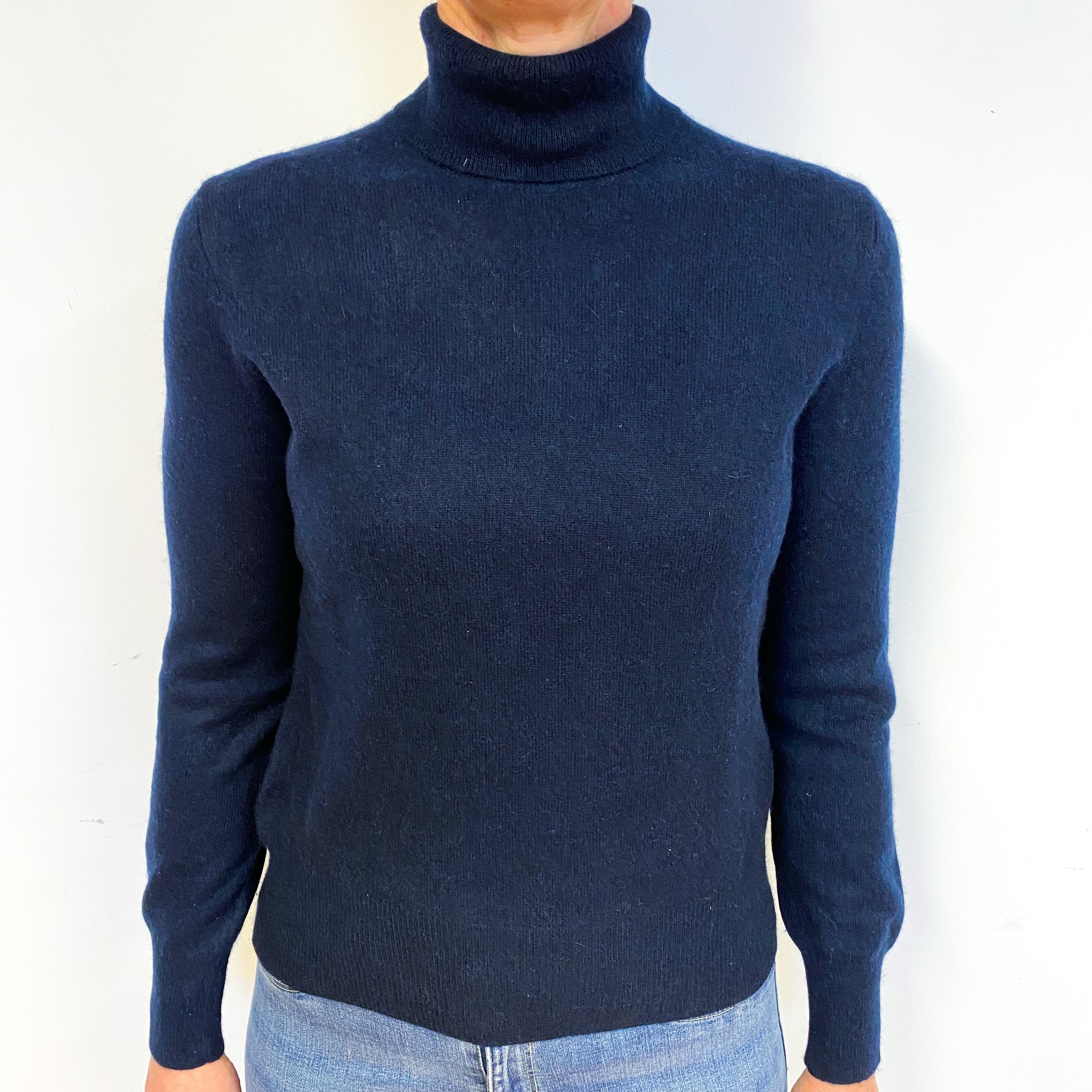 Navy Blue Cashmere Polo Neck Jumper Medium