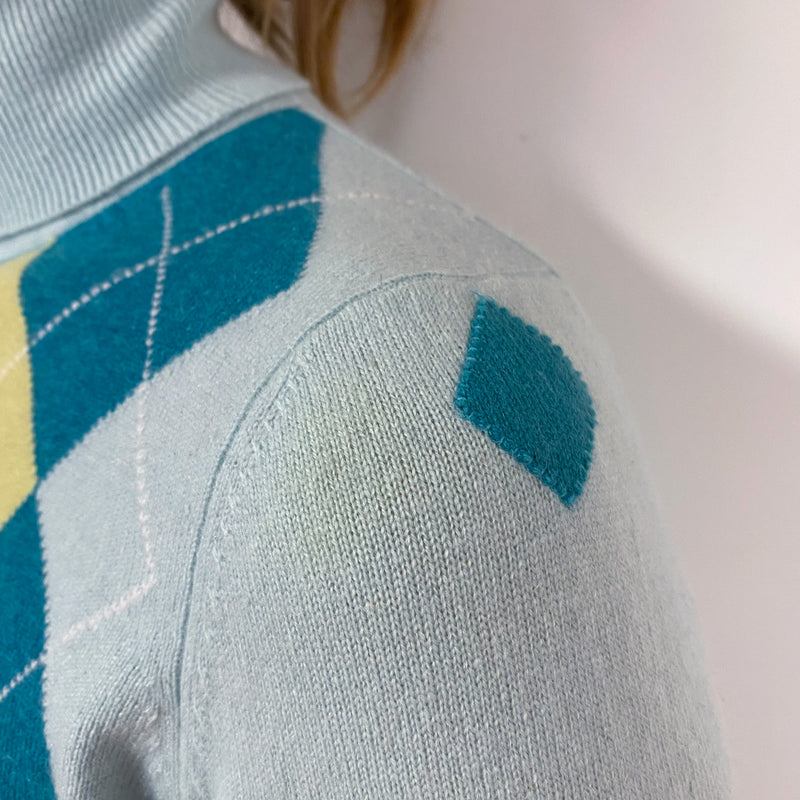 Mint Green Diamond Cashmere Polo Neck Jumper Small