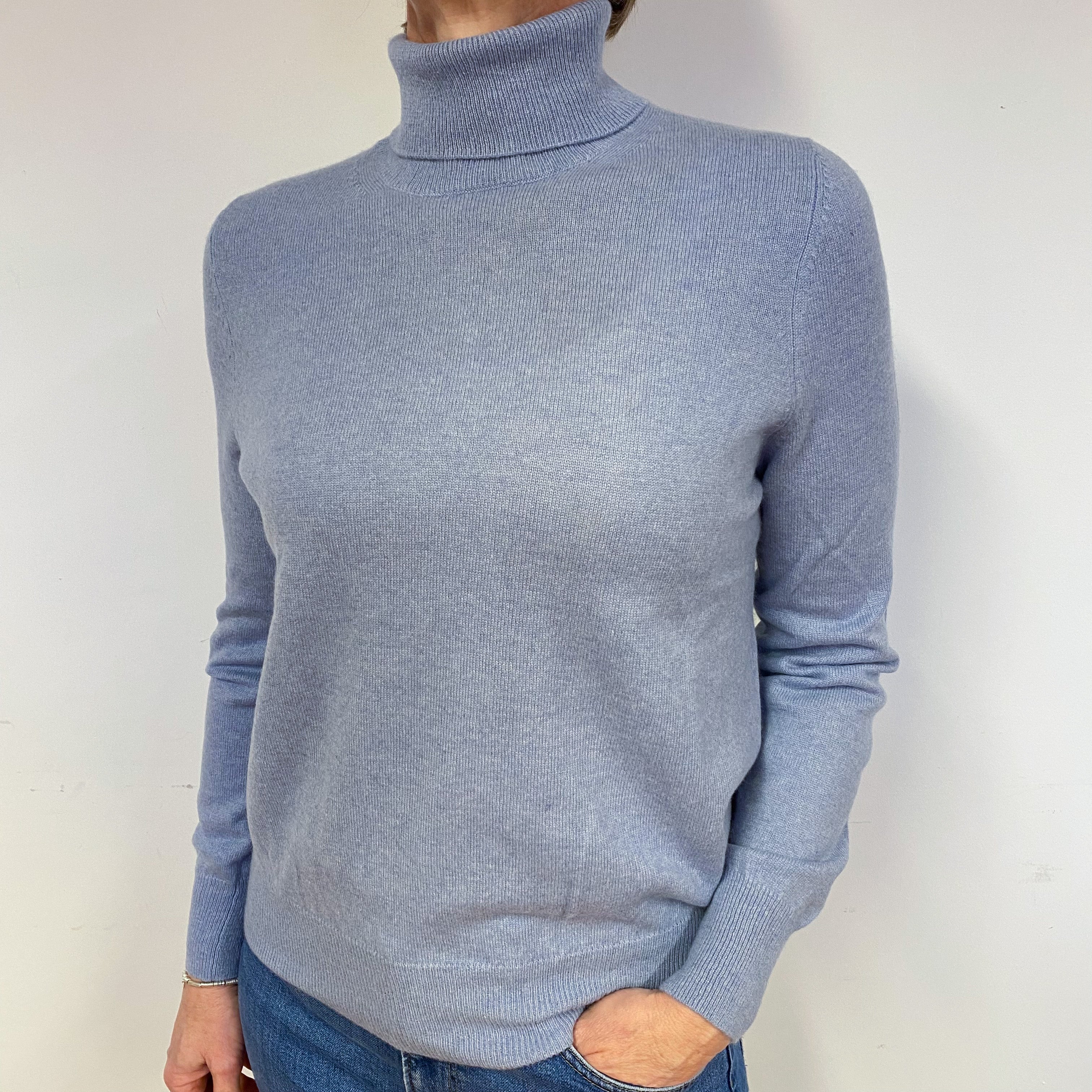 Pale Purple Blue Cashmere Polo Neck Jumper Medium