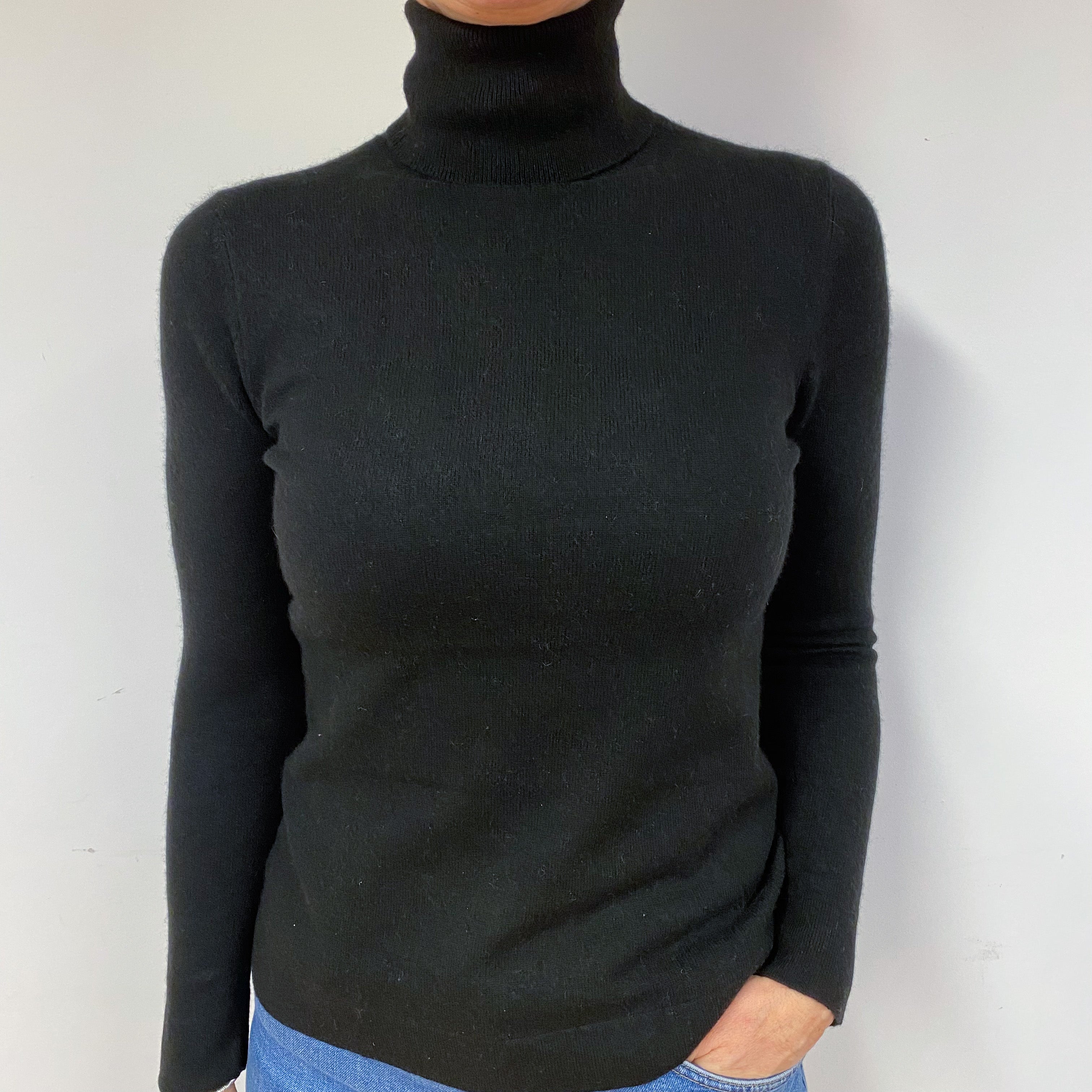 Black Cashmere Polo Neck Jumper Medium