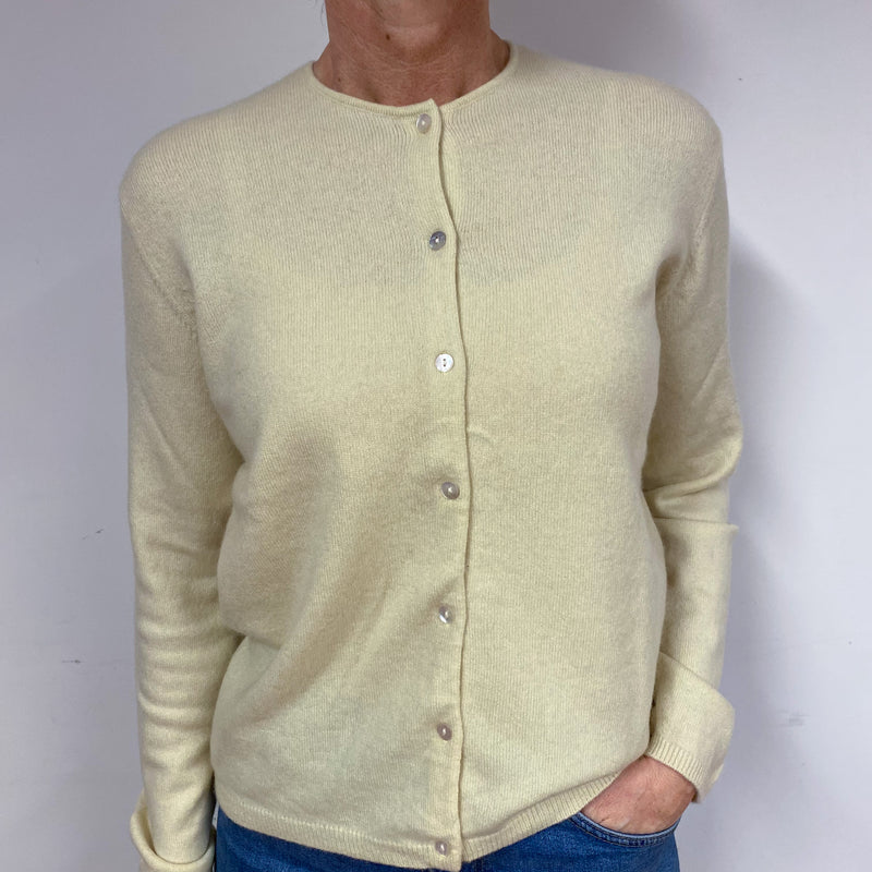 Pale Primrose Yellow Cashmere Crew Neck Cardigan Medium