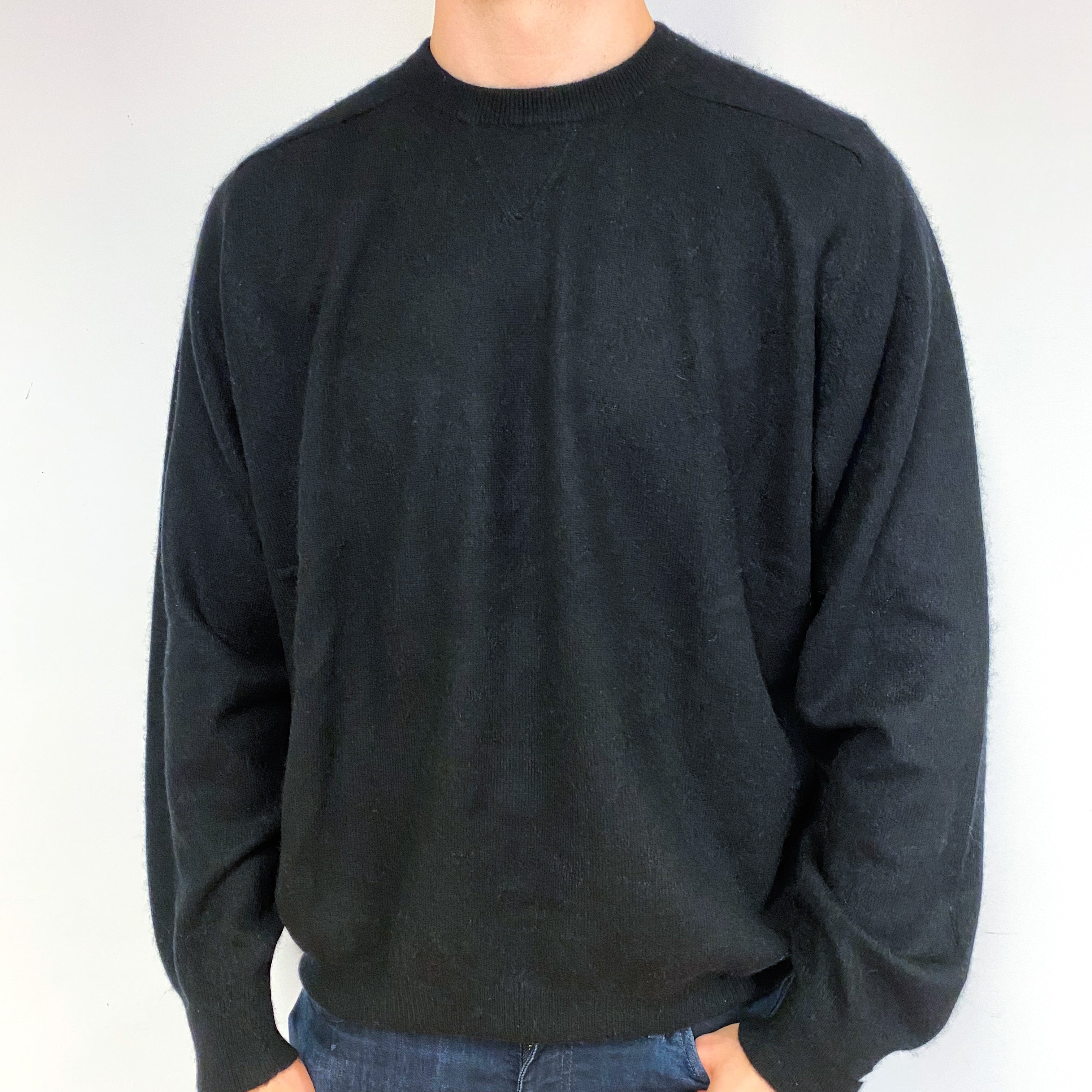 Men's Black Cashmere Crew Neck  Sweatshirt Jumper Extra Extra Large