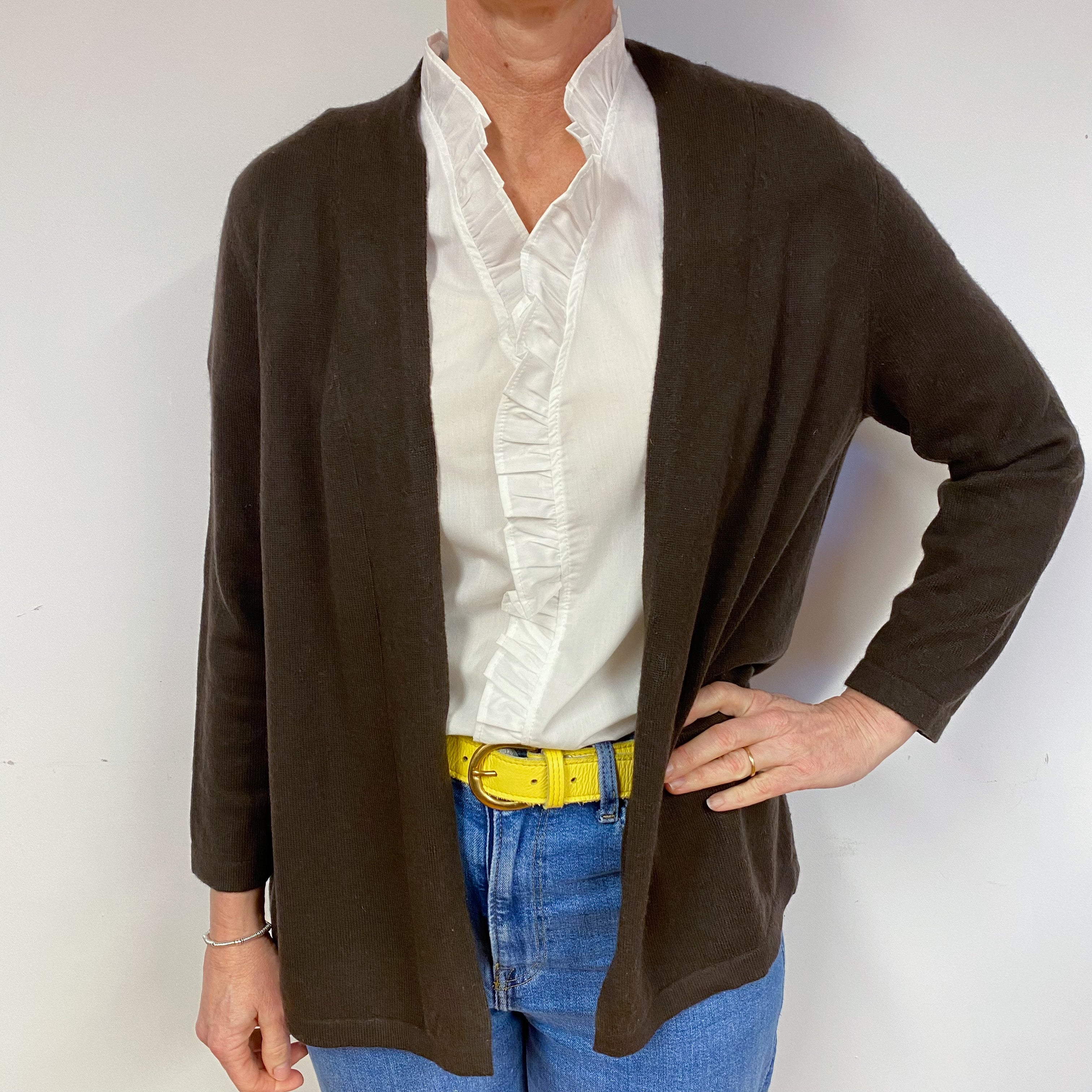 Peppercorn Brown Cashmere Edge to Edge Cardigan Medium