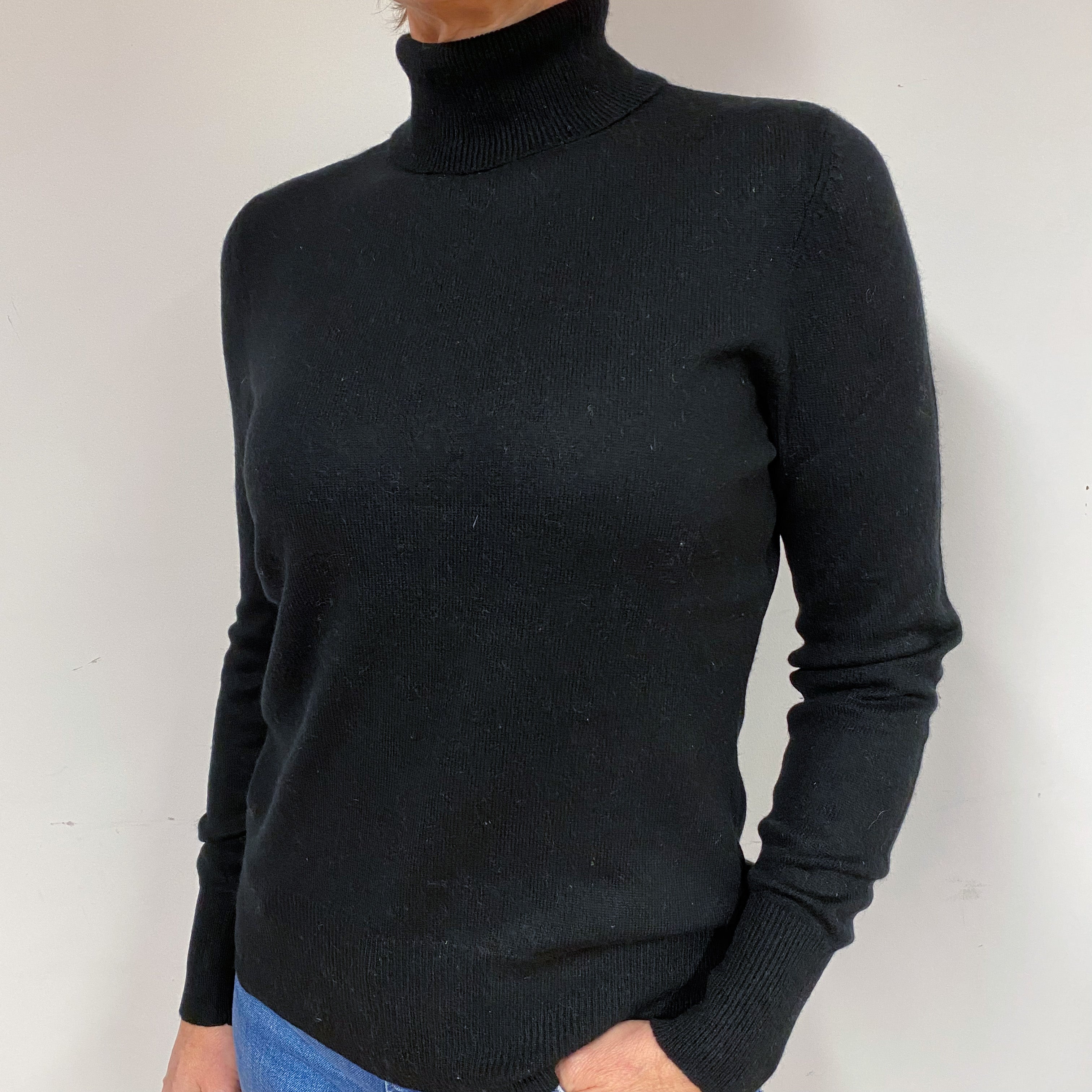 Black Cashmere Polo Neck Jumper Medium