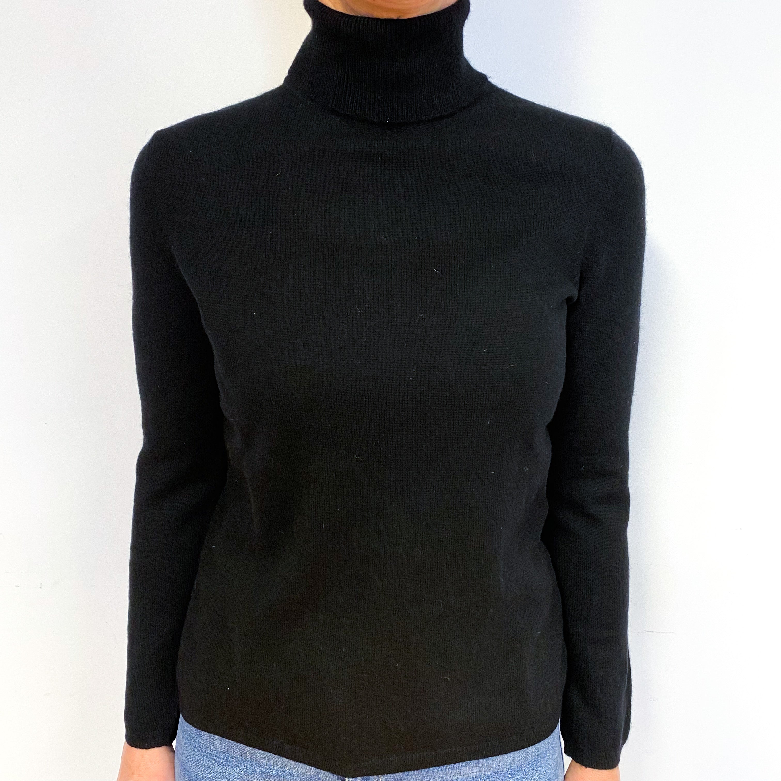 Black Cashmere Polo Neck Jumper Medium
