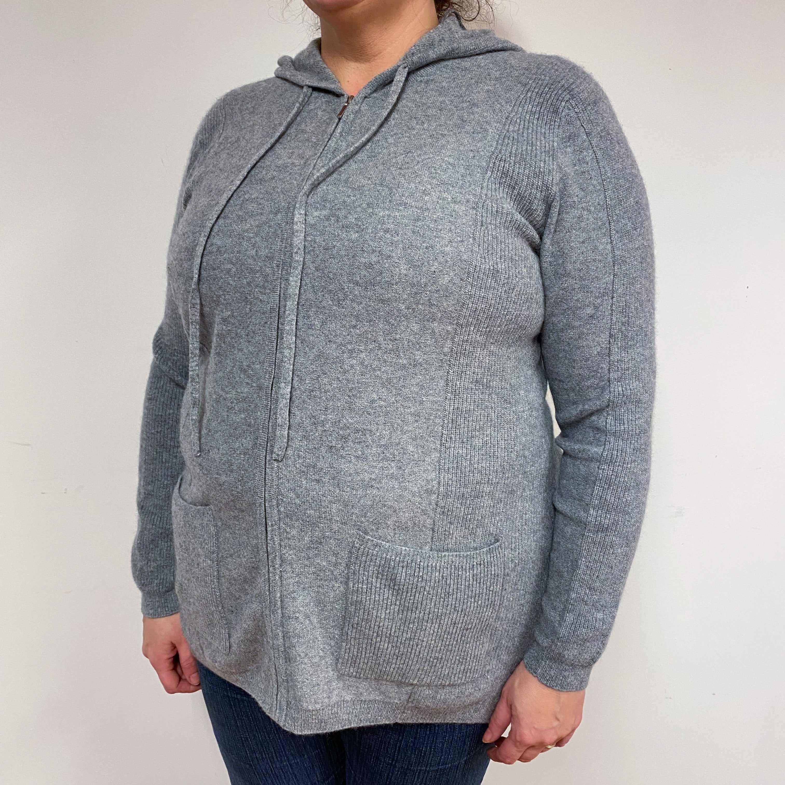 Steel Grey Cashmere Hoodie Jumper Extra Large