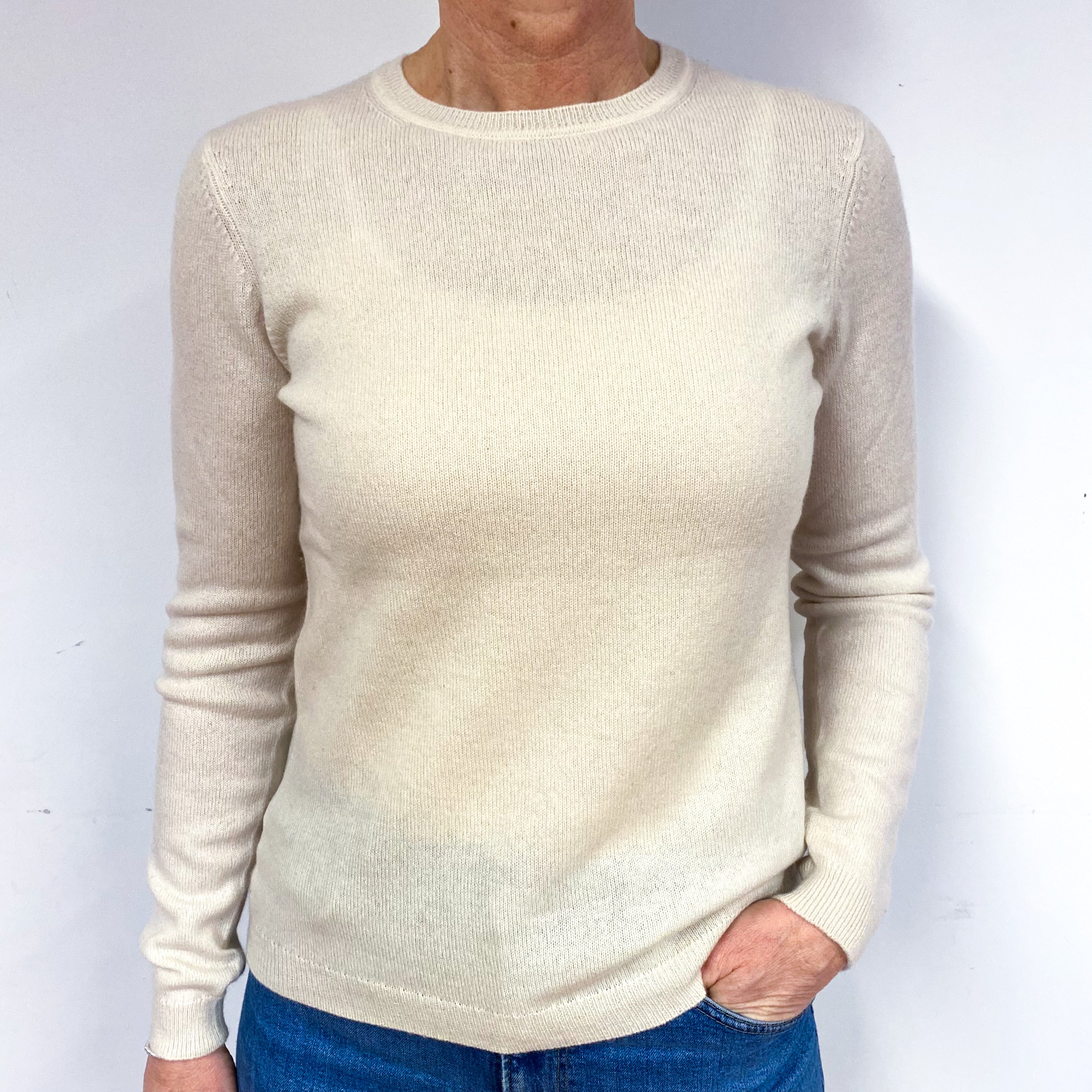 Ivory Cream Cashmere Crew Neck Jumper Medium