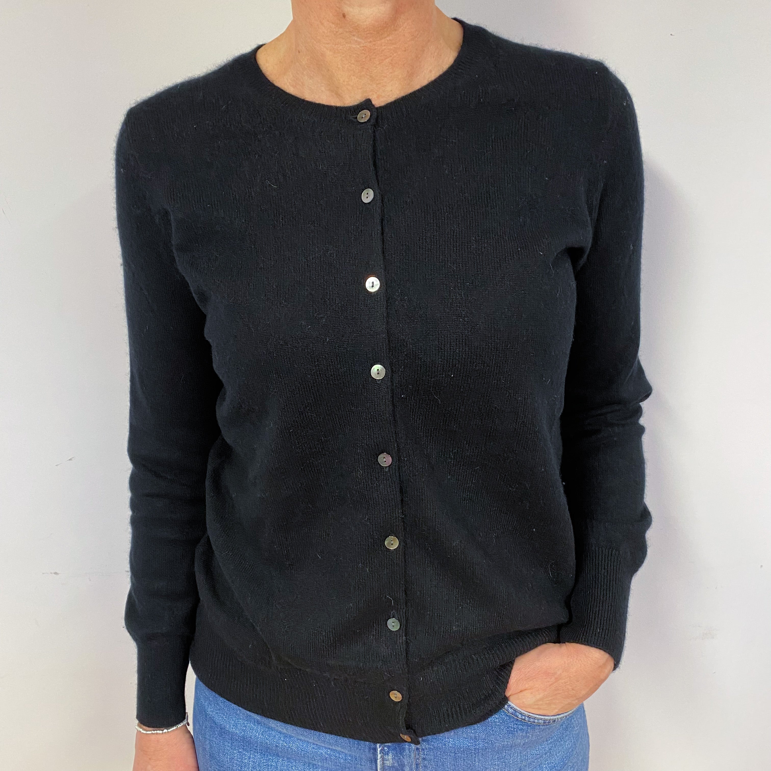 Black Cashmere Crew Neck Cardigan Medium