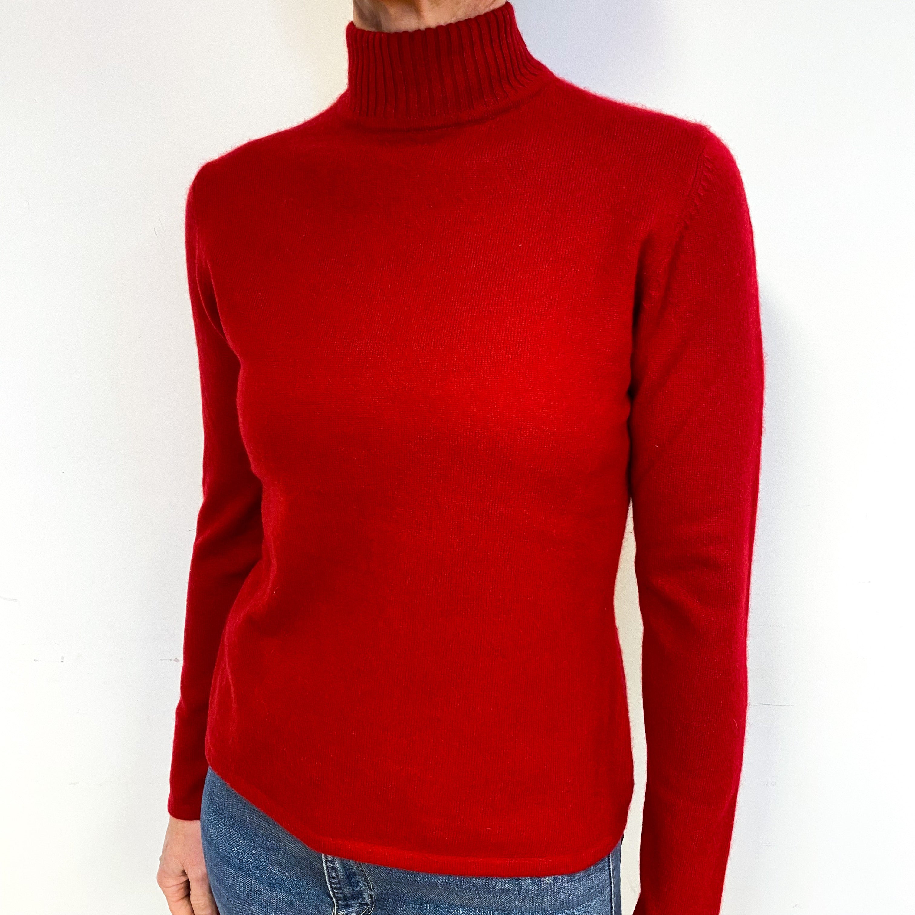 Postbox Red Cashmere Polo Neck Jumper Medium