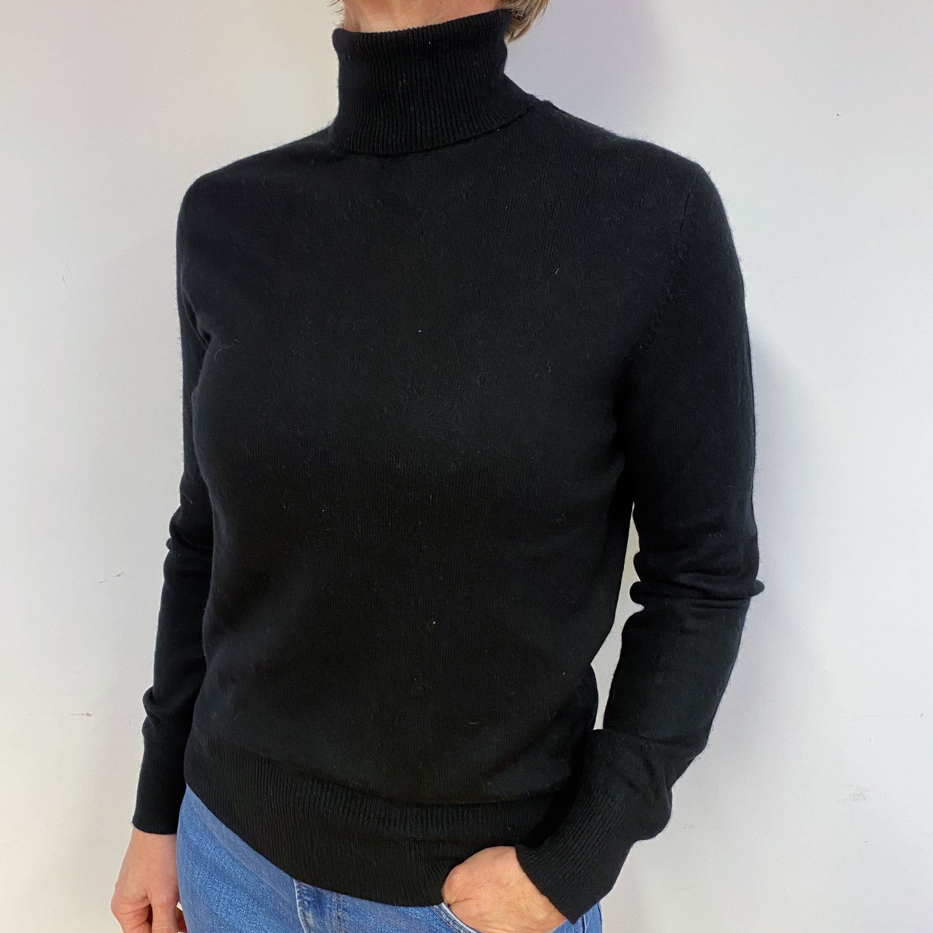 Black Cashmere Polo Neck Jumper Medium