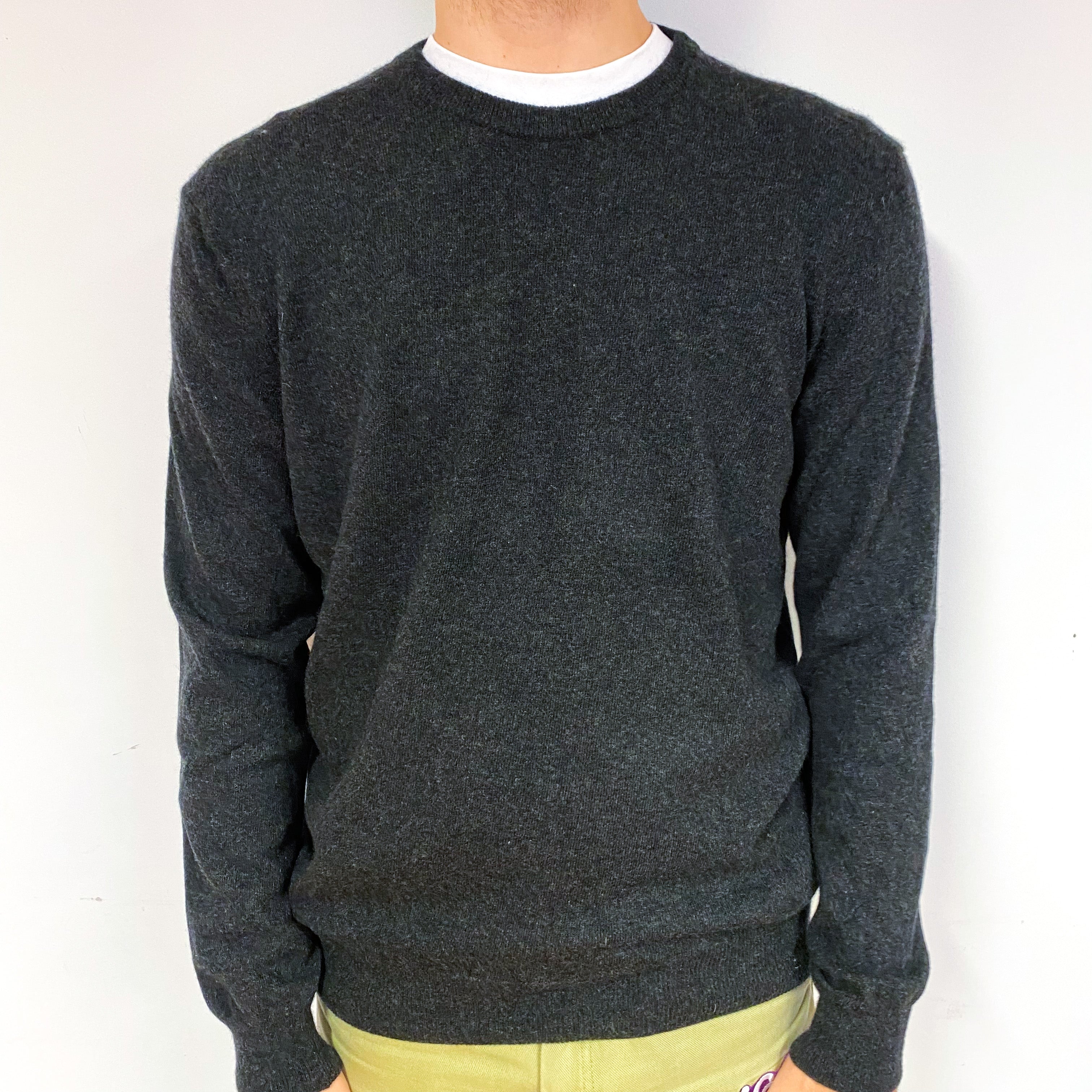 Men's Charcoal Grey Cashmere Crew Neck Jumper Large