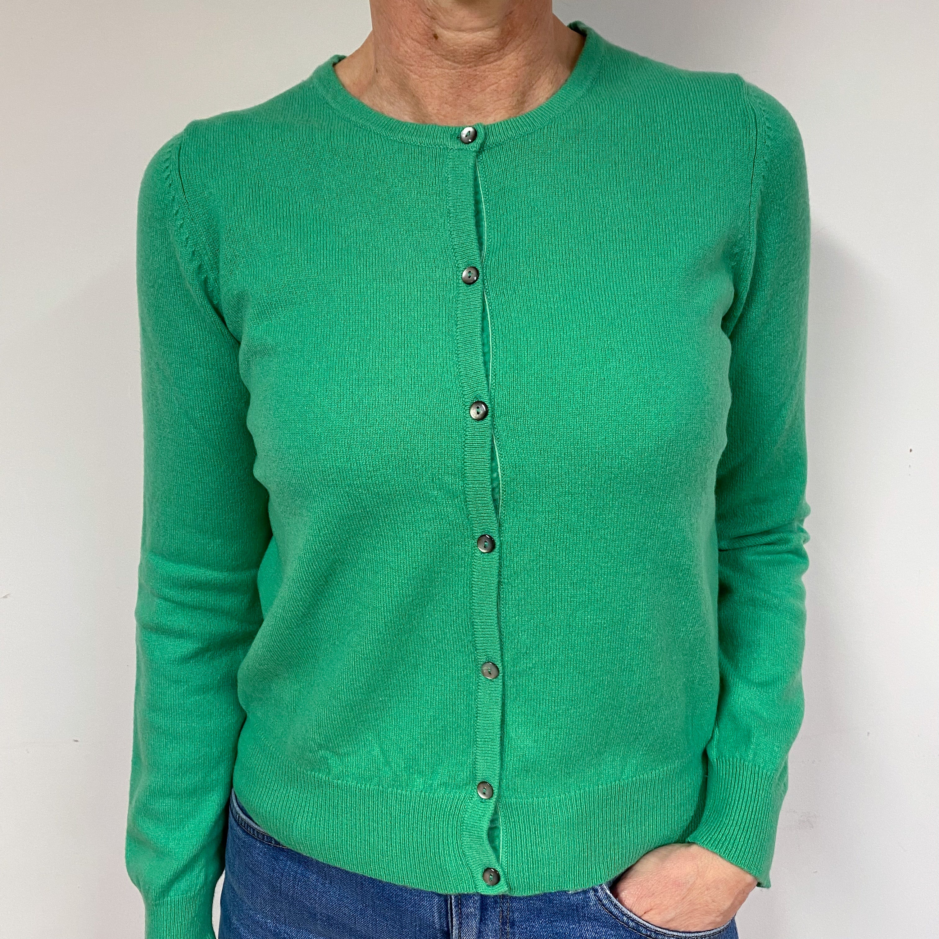 Jade Green Cashmere Crew Neck Cardigan Medium
