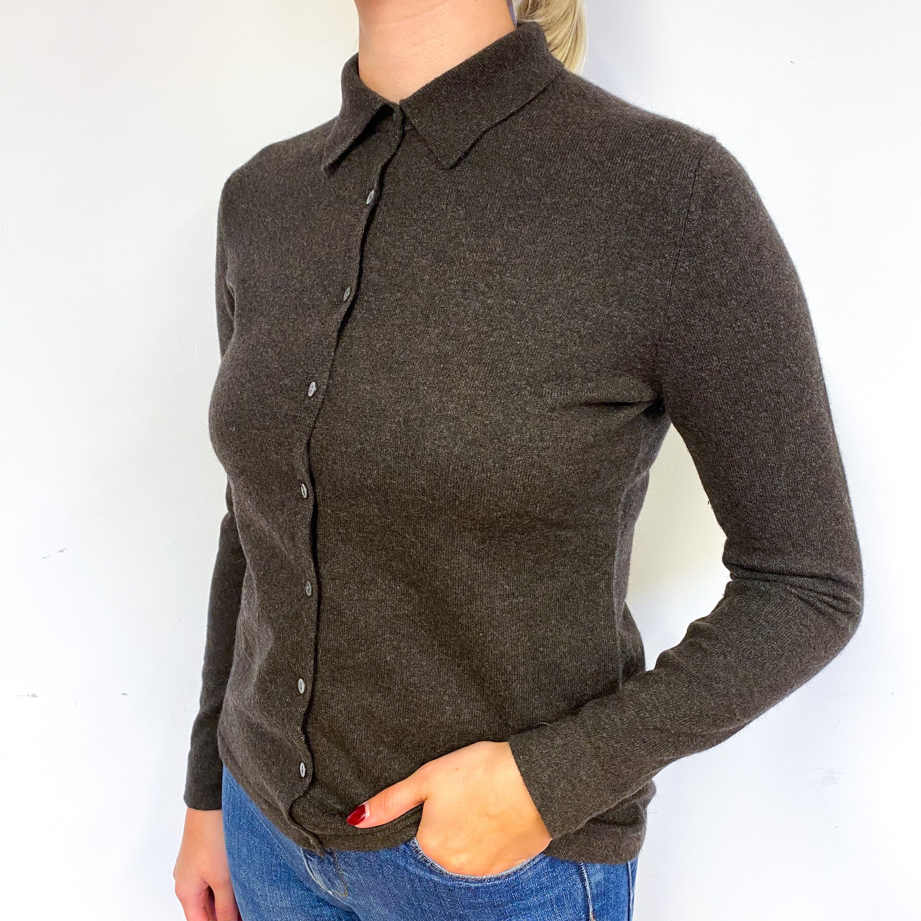 Peppercorn Brown Cashmere Shirt Style Cardigan Small