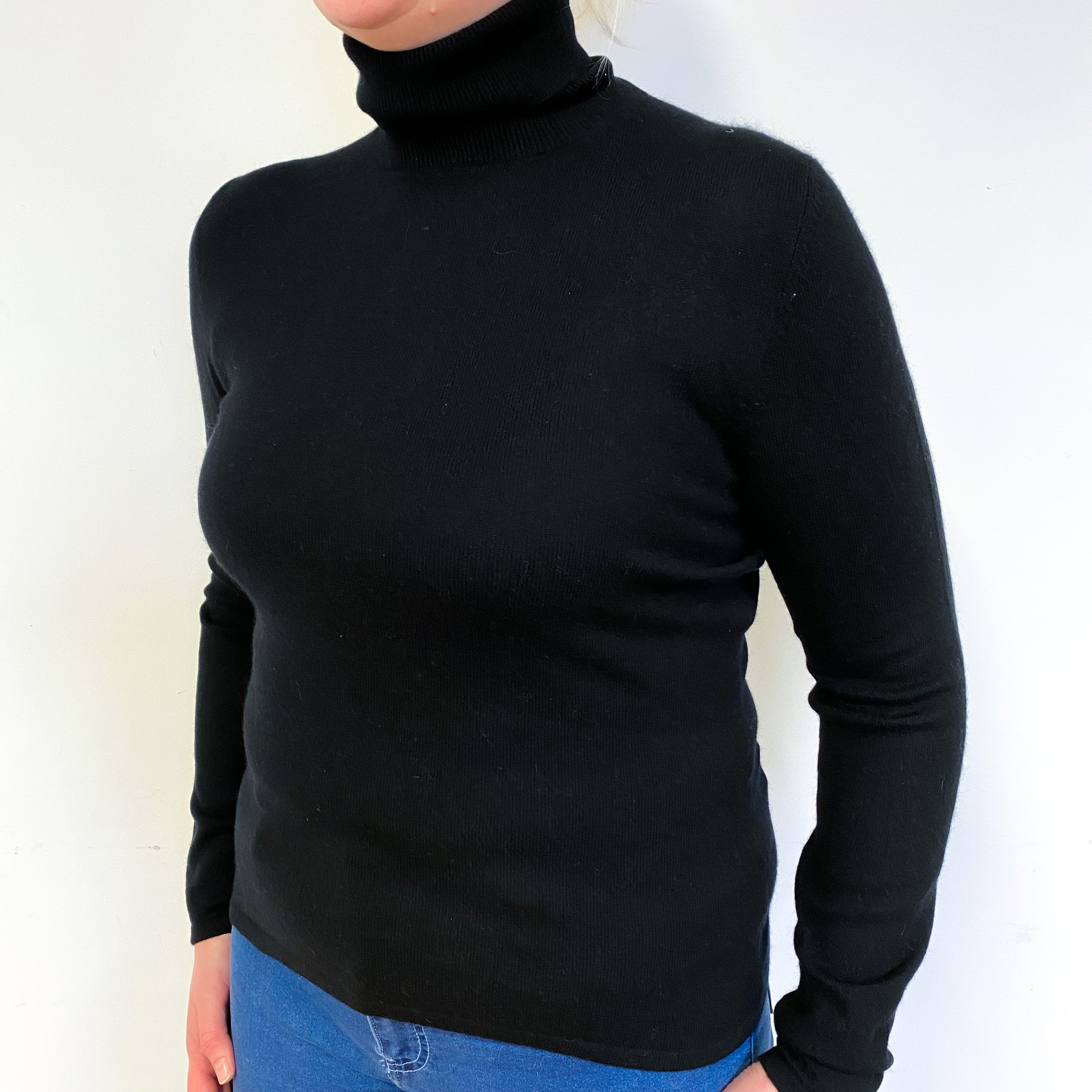 Black Cashmere Polo Neck Jumper Large