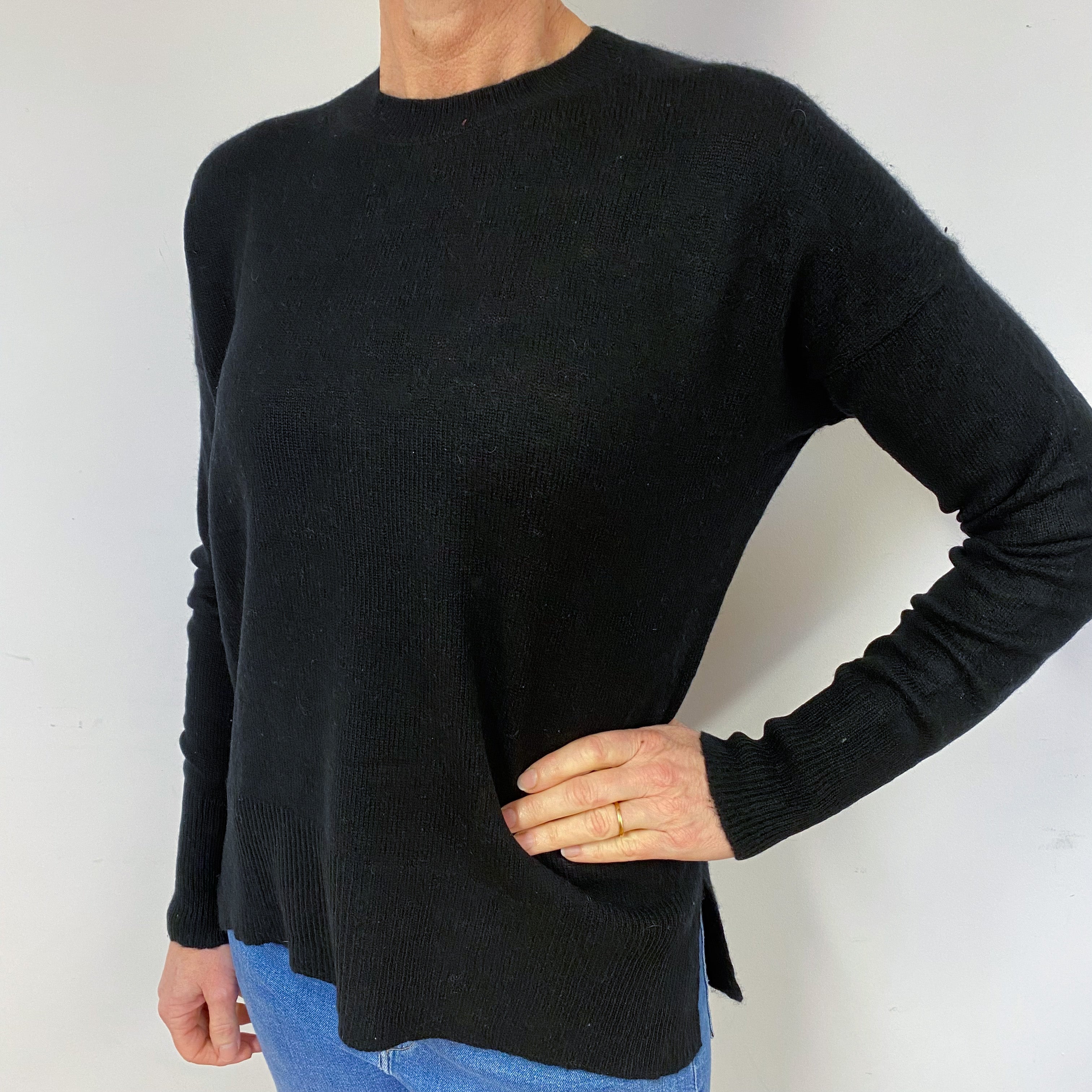 Slouchy Black Cashmere Crew Neck Jumper Medium